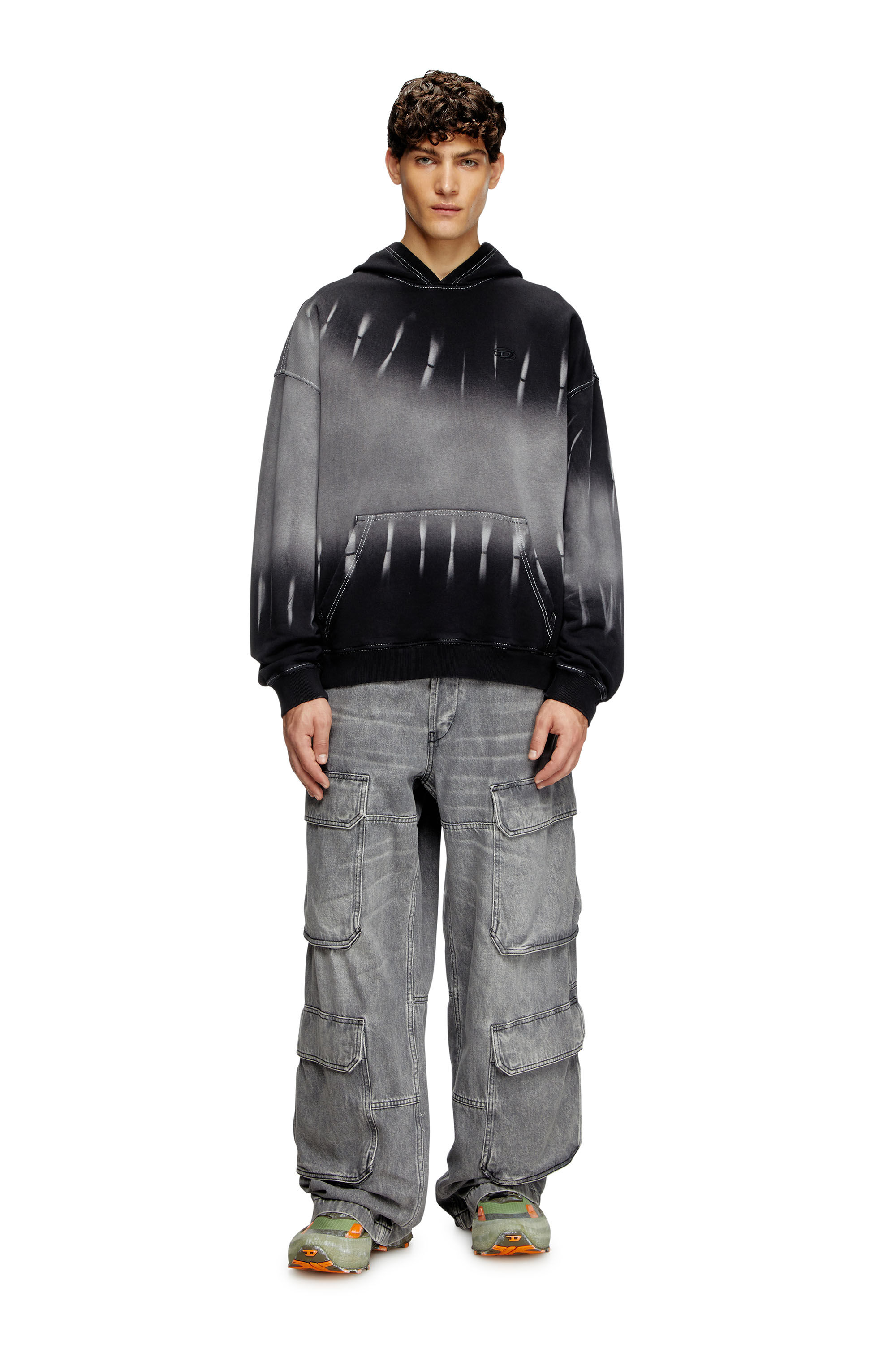 Diesel - S-BOXT-HOOD-R2, Male's Tie-dyed hoodie with logo print in ブラック - 1