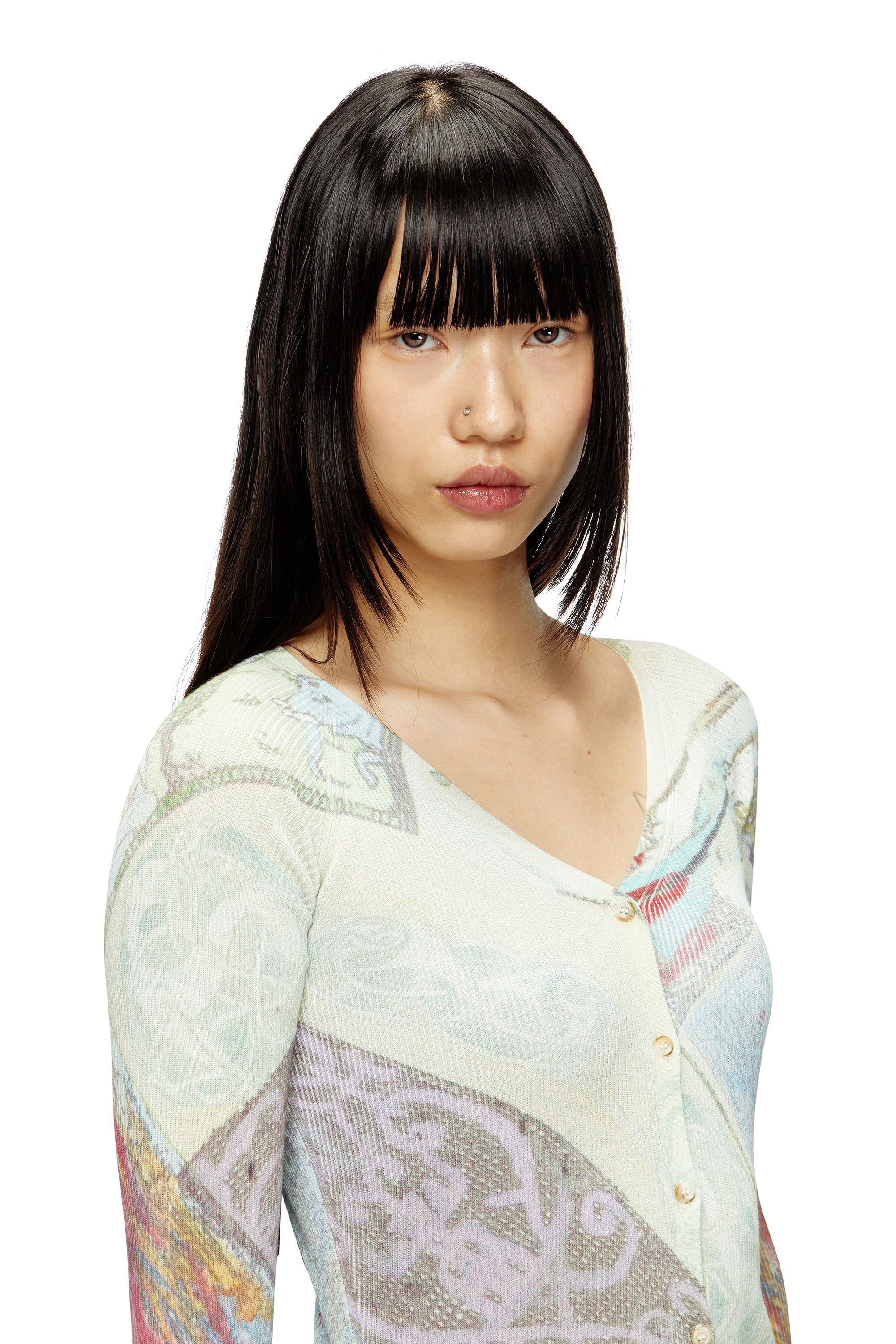 Diesel - M-FIORINA, Female's Cropped cardigan with medieval print in ブルー/グリーン - 4