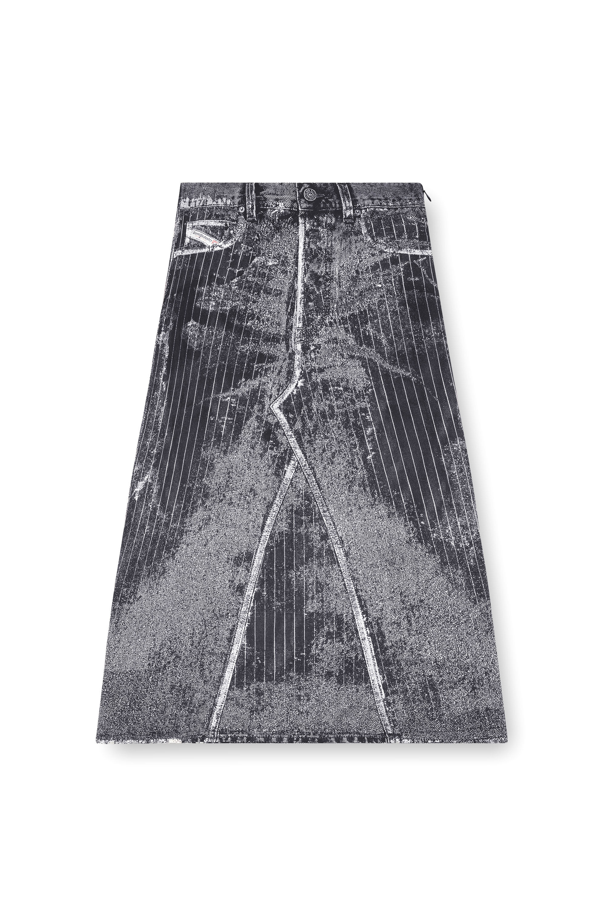 Diesel - O-HANNA, Female's Satin skirt with print of pinstripe denim in ブラック - 2