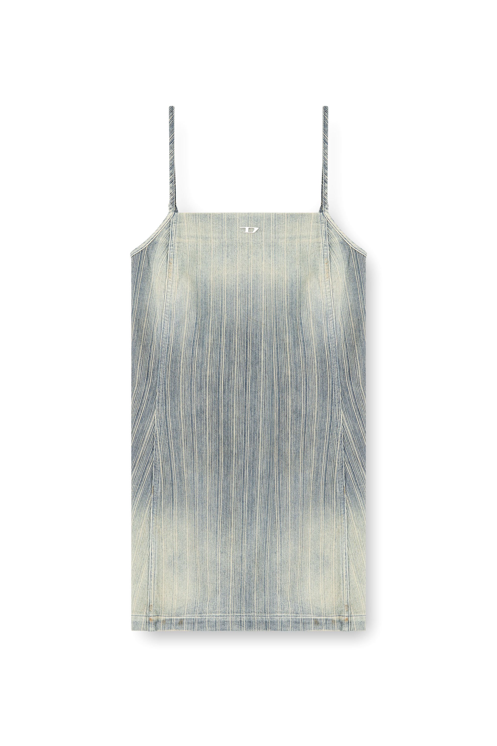 DE-BETTY-DRESS-D Short dress in striped indigo denim｜ブルー