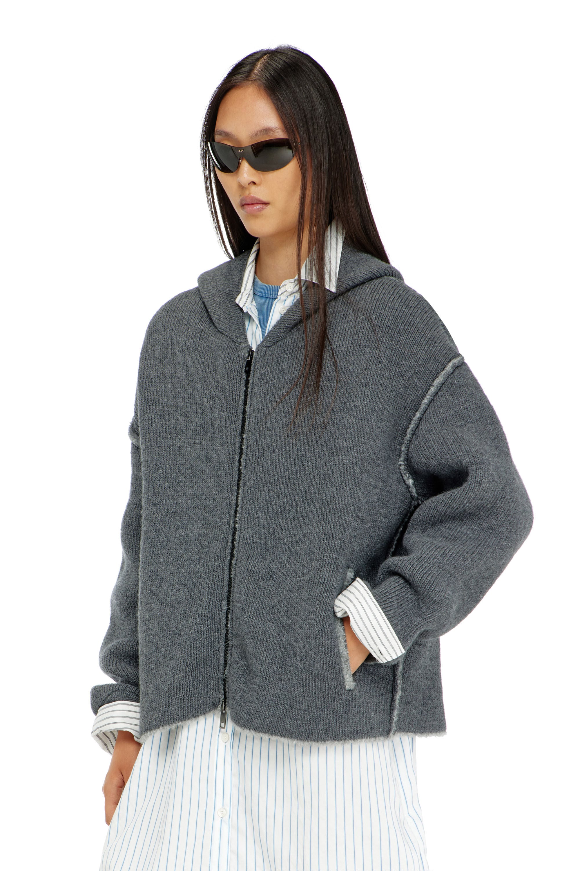Diesel - M-BOUBLE, Female's ジップアップカーディガン in グレー - 3