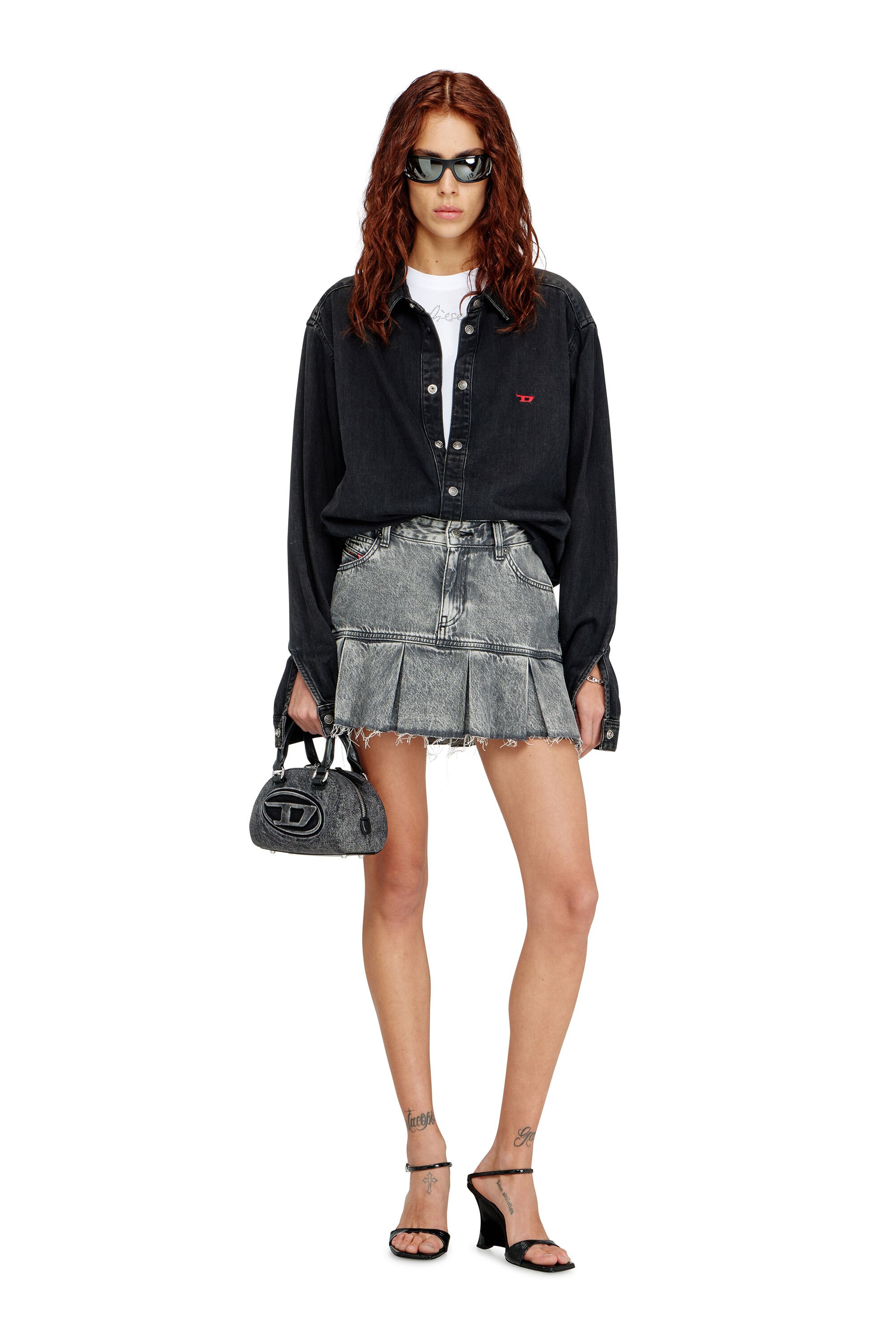 Diesel - 1DR DOME CROSSBODY, Female's 1DR Dome-Mini bowling bag in washed denim in グレー - 1