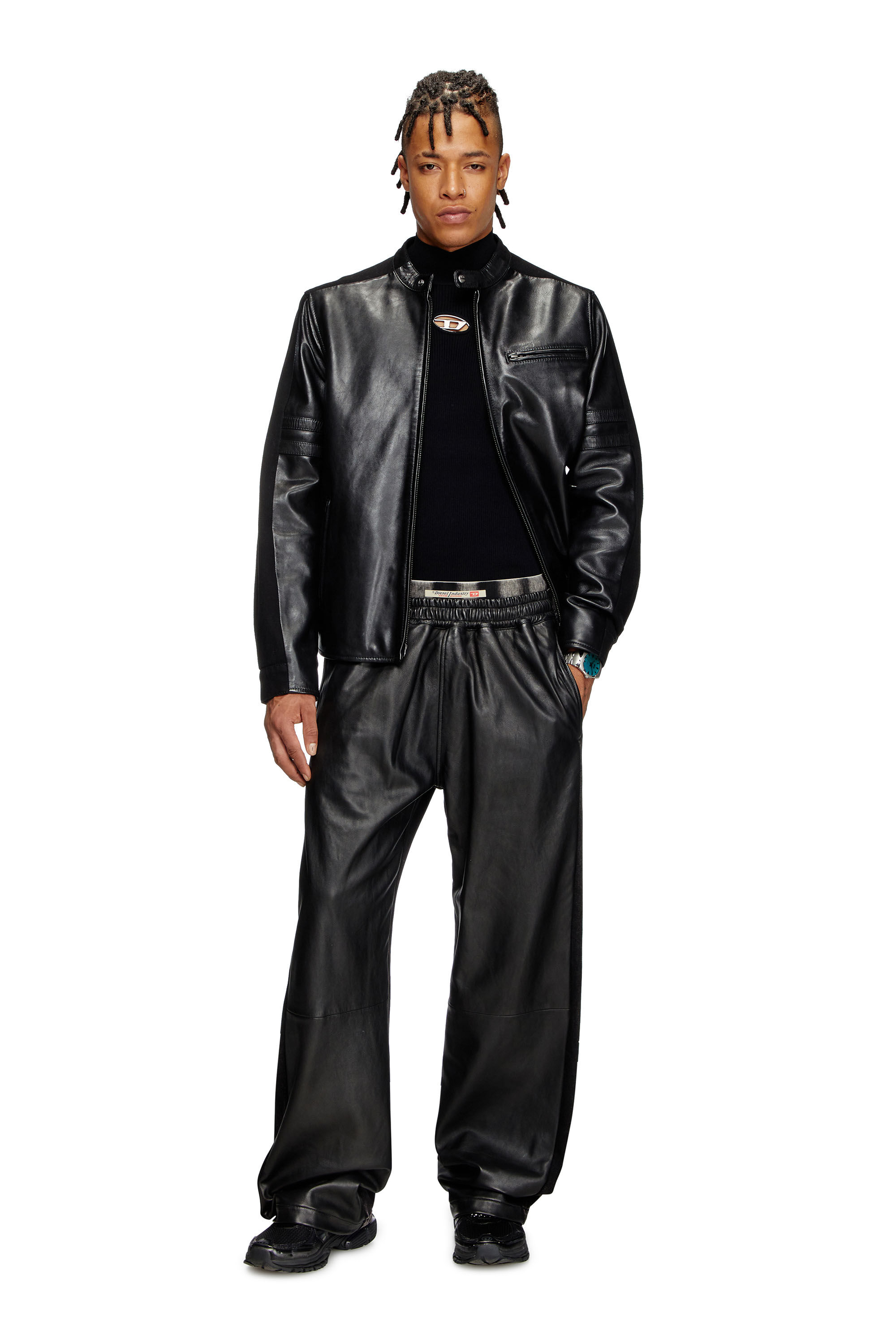 Diesel - L-SIMZ, Male's Hybrid denim and leather jacket in ブラック - 1