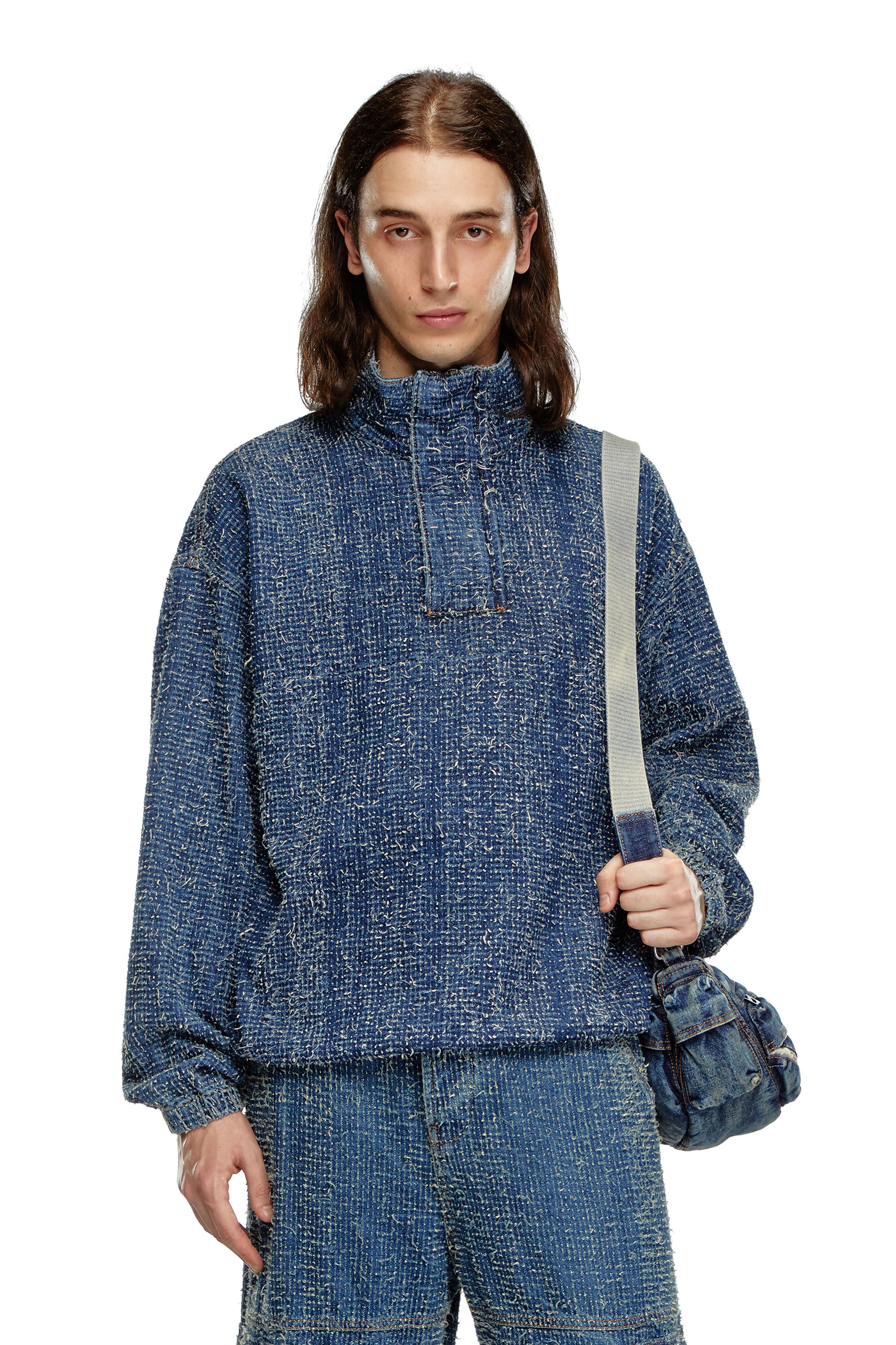 Diesel - D-FLOW-S, Unisex's Pullover jacket in bouclé denim in ダークブルー - 3