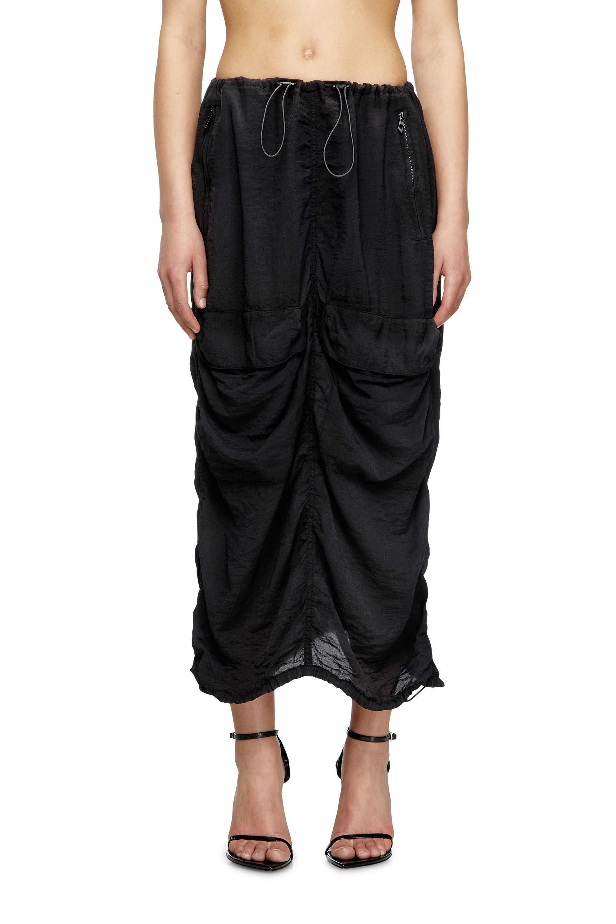 Diesel - O-RACLE, Female's Cargo midi skirt in treated viscose-nylon in ブラック - 3