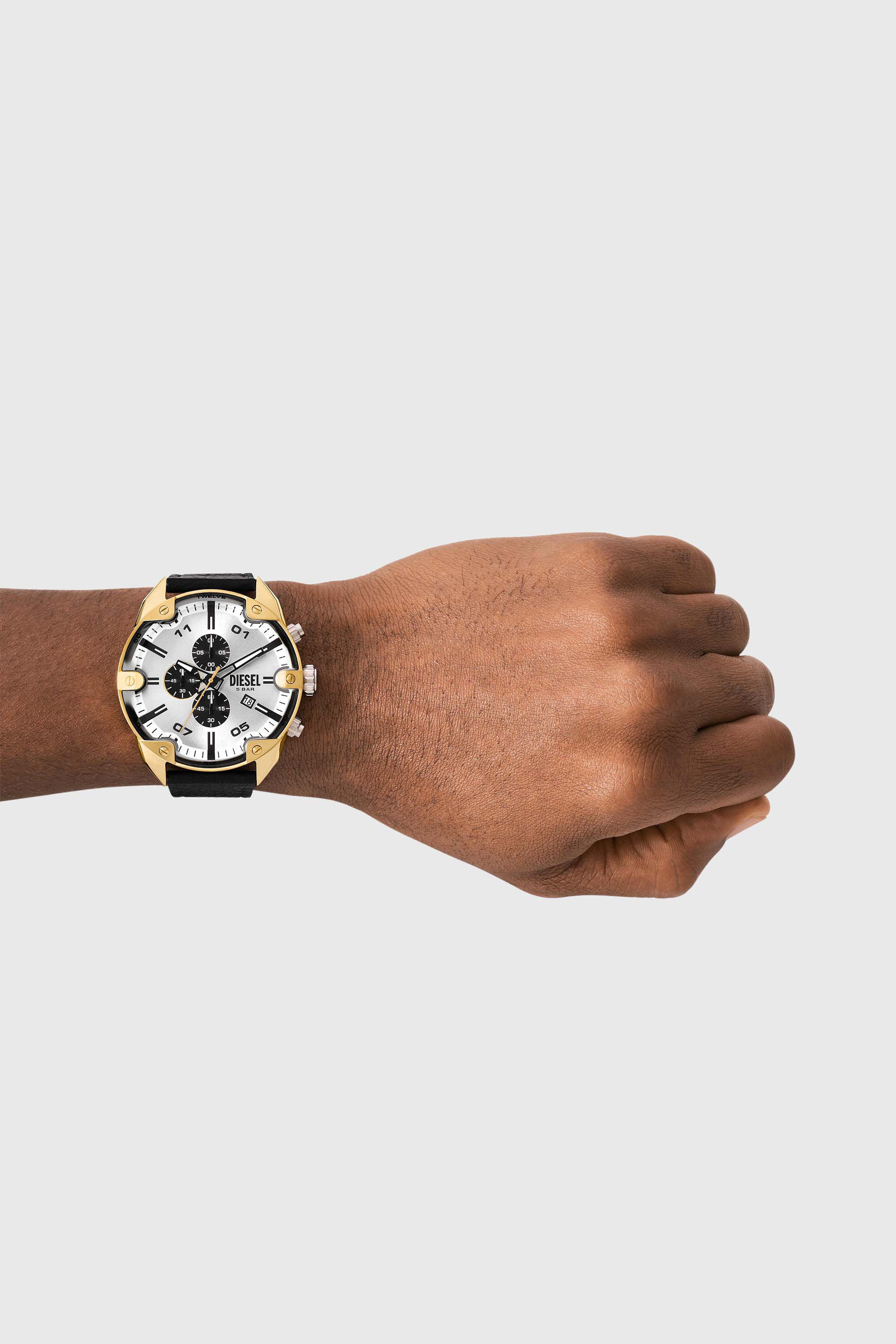 Diesel - DZ4671 WATCH, Male's Spiked Chronograph Black Leather Watch in ブラック - 4