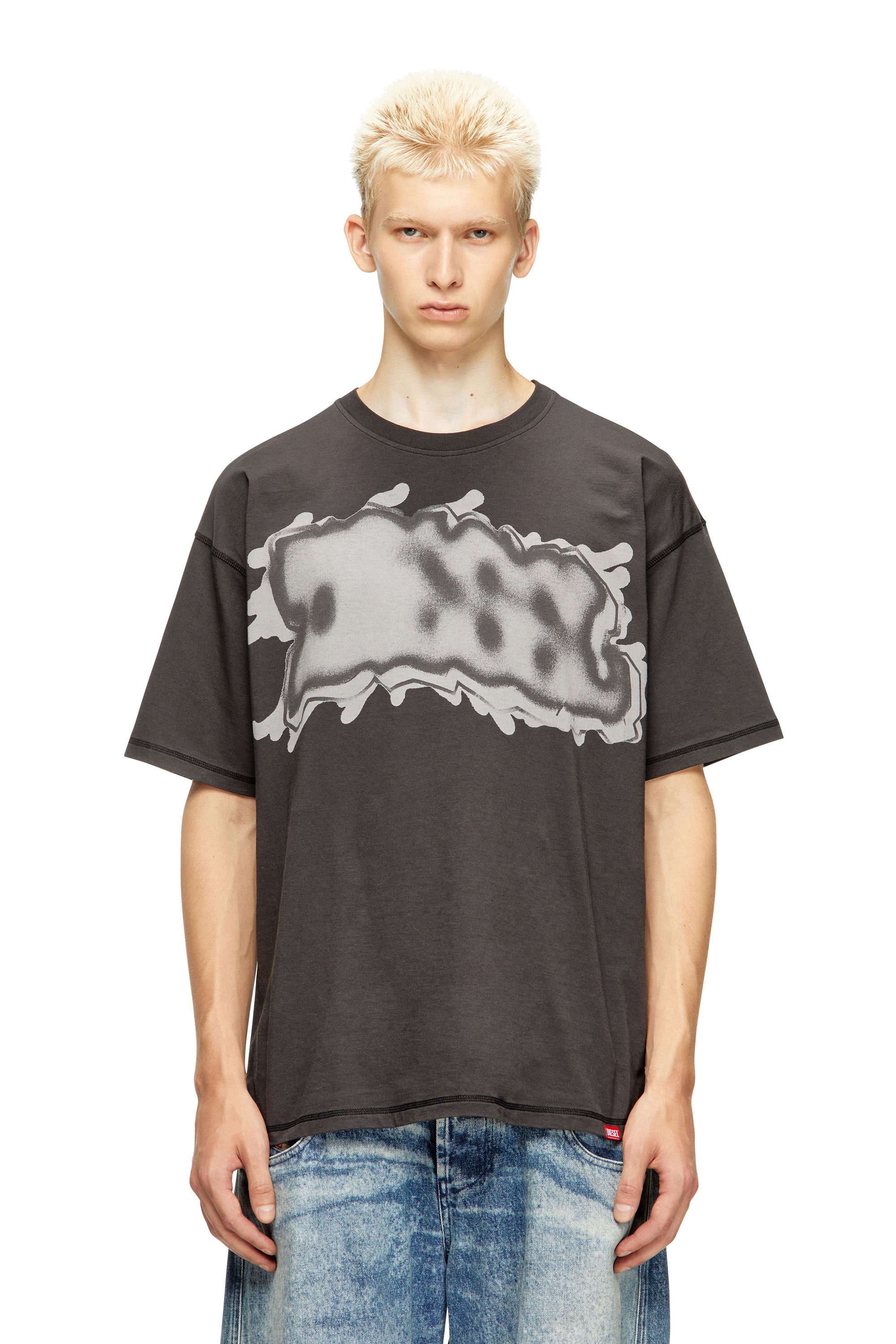 Diesel - T-LEONARD-IHBJ, Male's T-shirt with graffiti print in ダークグレー - 3