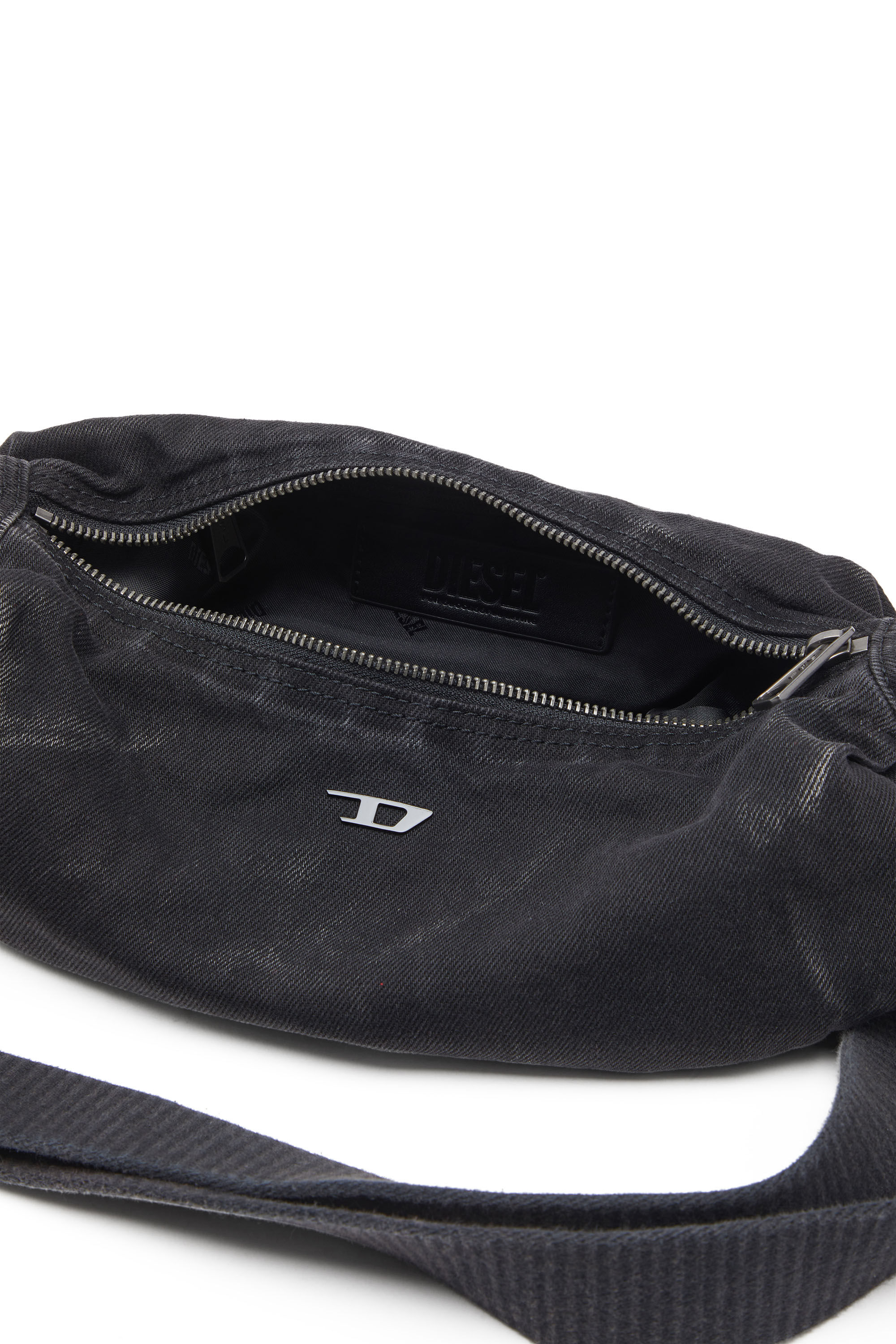 Diesel - RAVE CROSSBODY X, Male's Rave-Small crossbody bag in faded denim in ブラック - 5