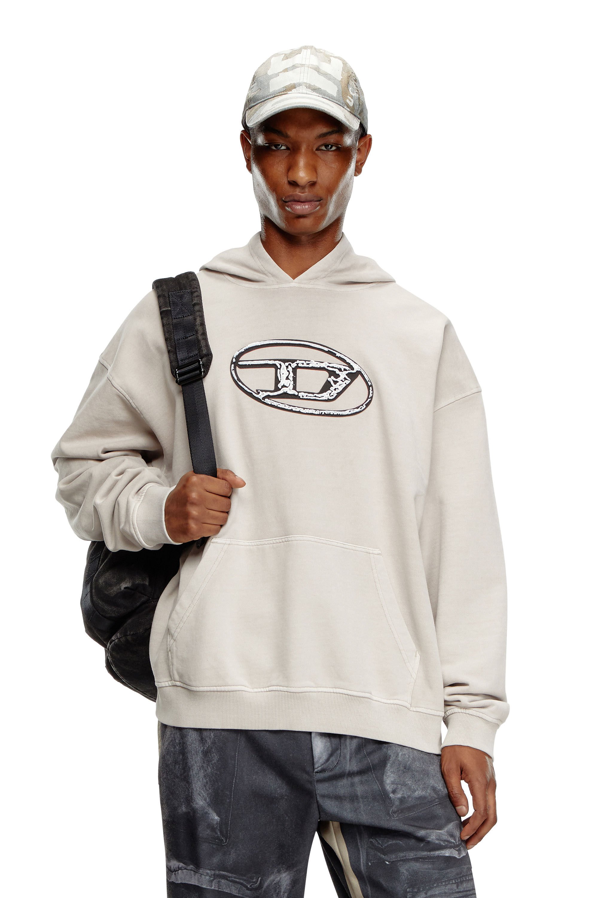 Diesel - S-BOXT-HOOD-Q7, Male's Hoodie with multi-layered logo print in グレー - 3