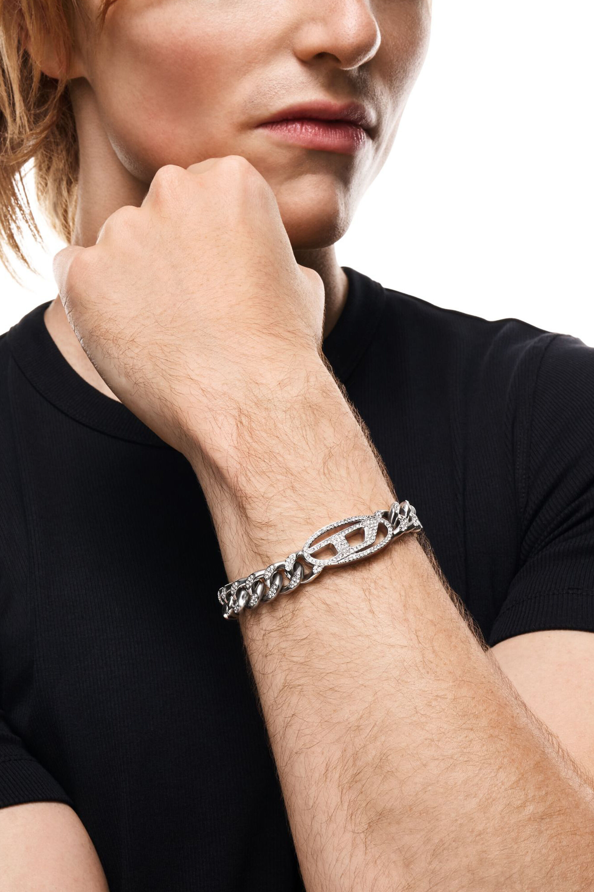 Diesel - DX1707040 JEWELLERY, Unisex's Stainless steel Oval D glitz chain bracelet in シルバー - 5
