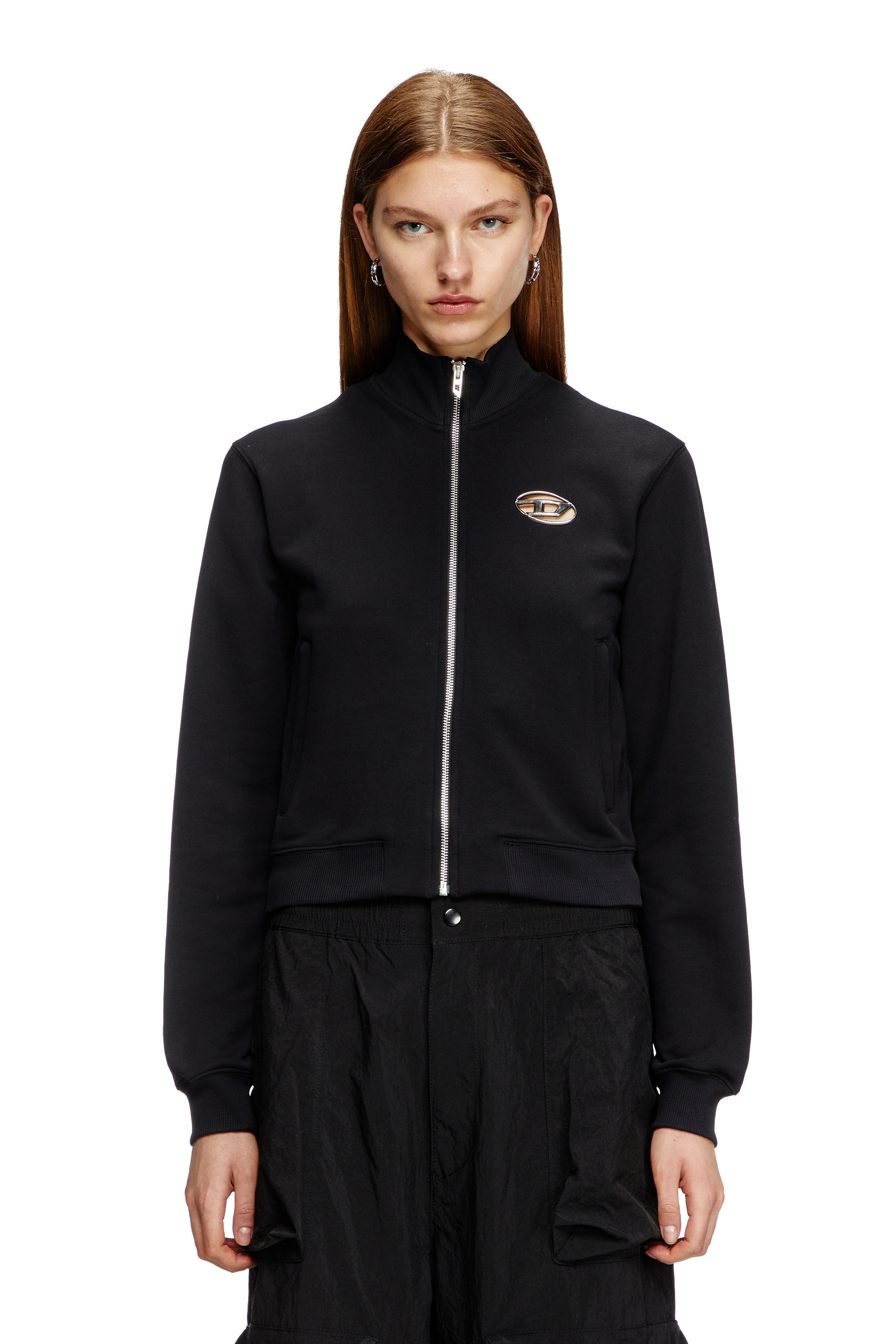 Diesel - F-FLACIN, Female's Zip-up sweatshirt with cut-out logo in ブラック - 3