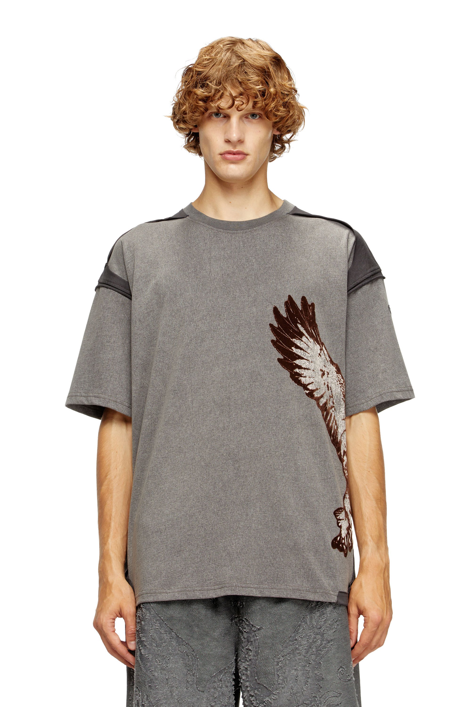 Diesel - T-BOXT-PEELOFF, Male's Peel-off T-shirt with eagle print in グレー - 3