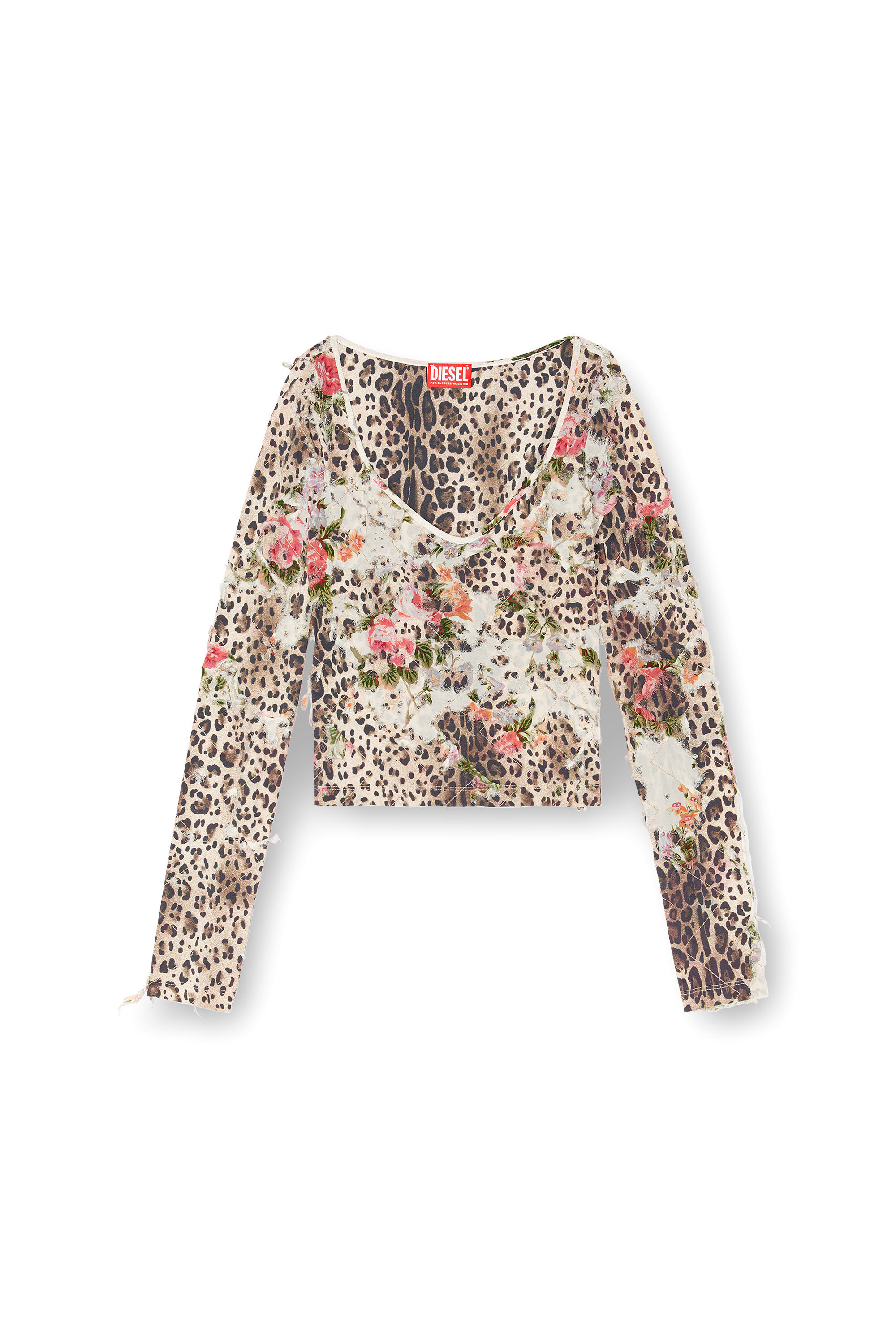 Diesel - T-FLOBIS, Female's Long-sleeve T-shirt with devoré in ベージュ - 2