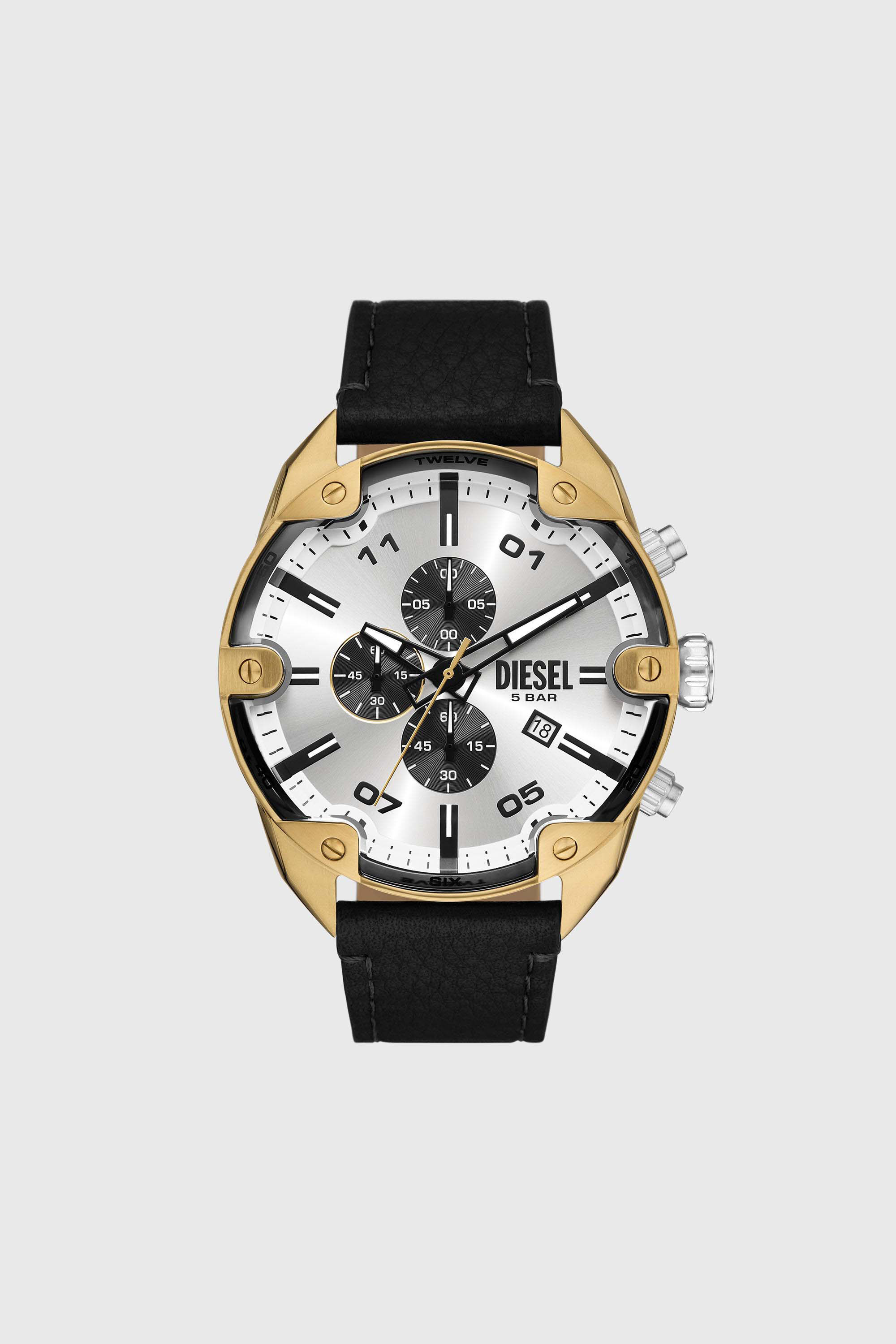 Diesel - DZ4671 WATCH, Male's Spiked Chronograph Black Leather Watch in ブラック - 1