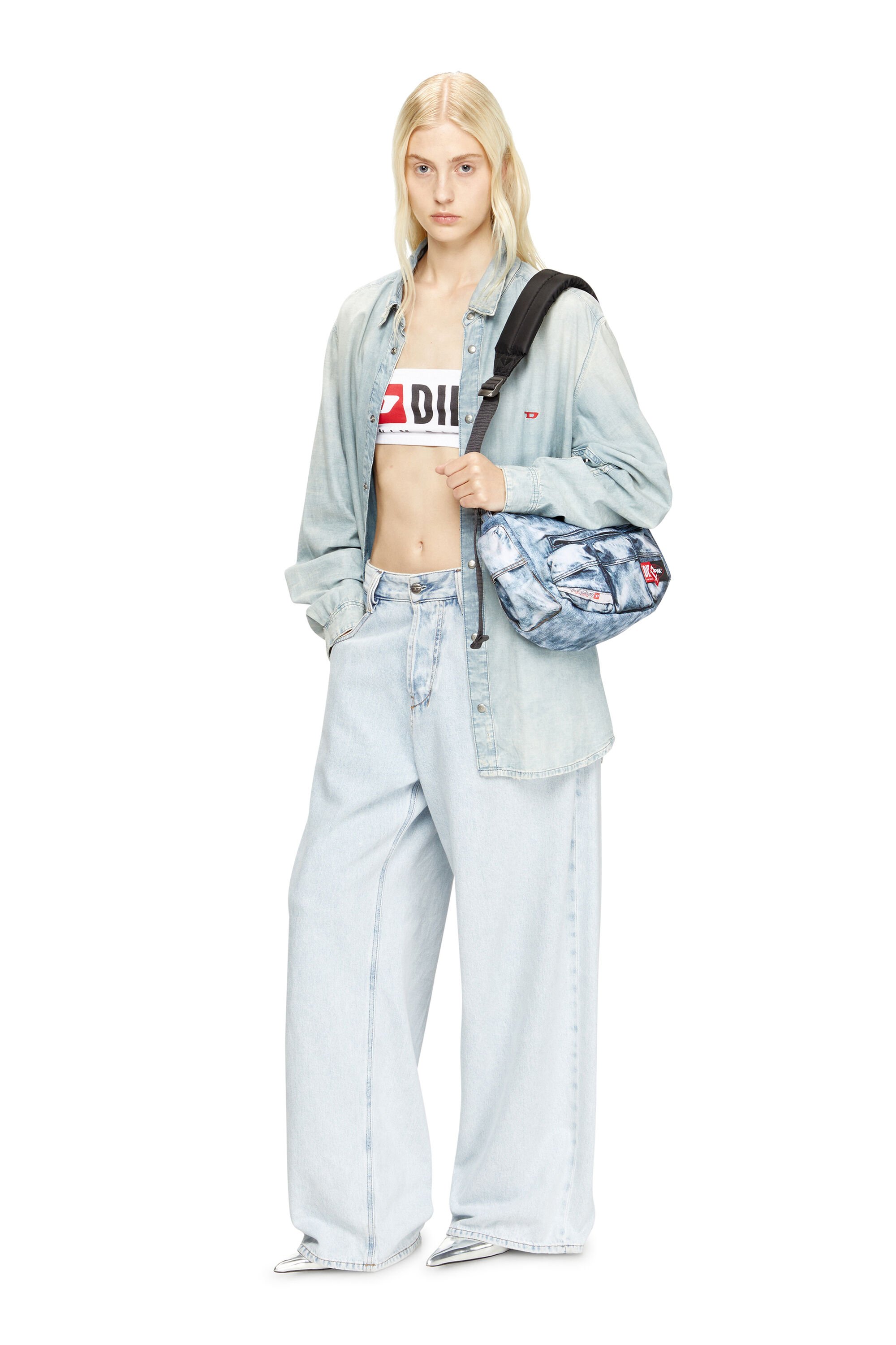 Diesel - DIESEL SHOULDER BAG, Unisex's Multipocket bag in trompe l'oeil denim in ブルー - 7