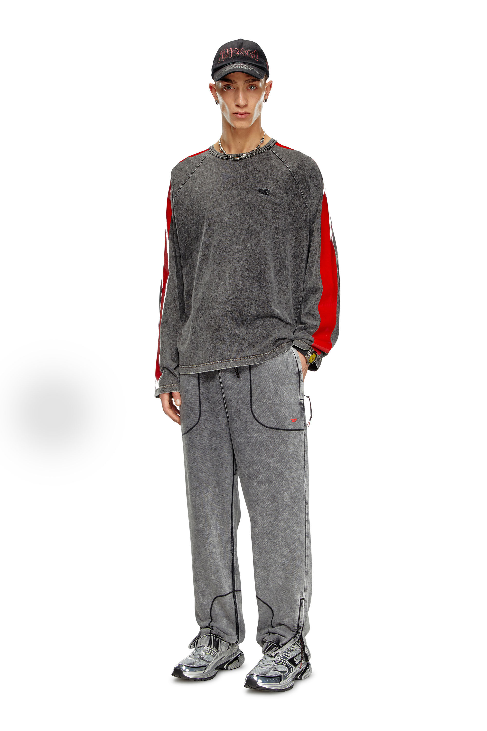 T-REDROXT Long-sleeve T-shirt with glossy bands｜ブラック｜メンズ｜DIESEL