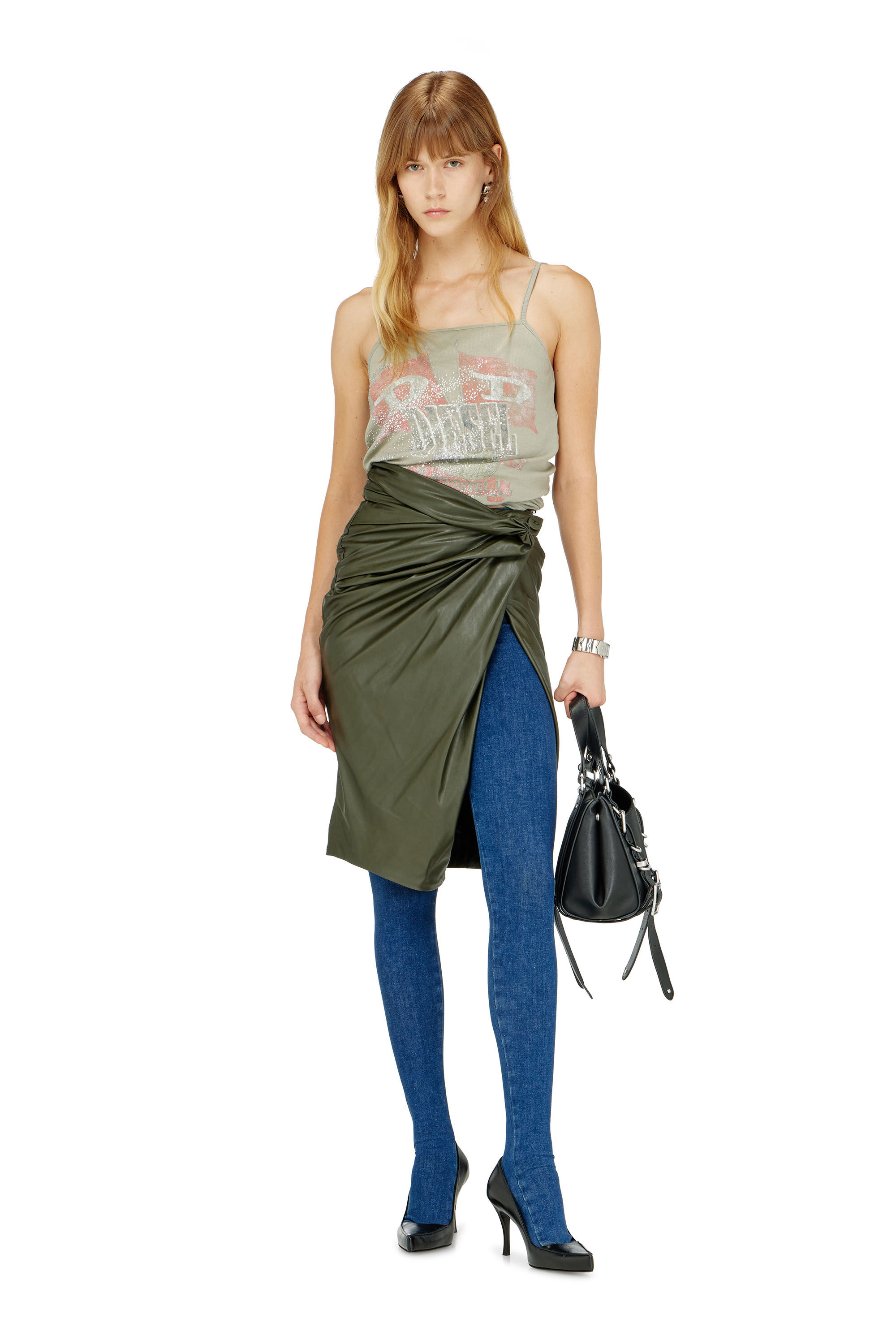 Diesel - O-DASLI, Female's Draped pencil skirt with split in グリーン - 1