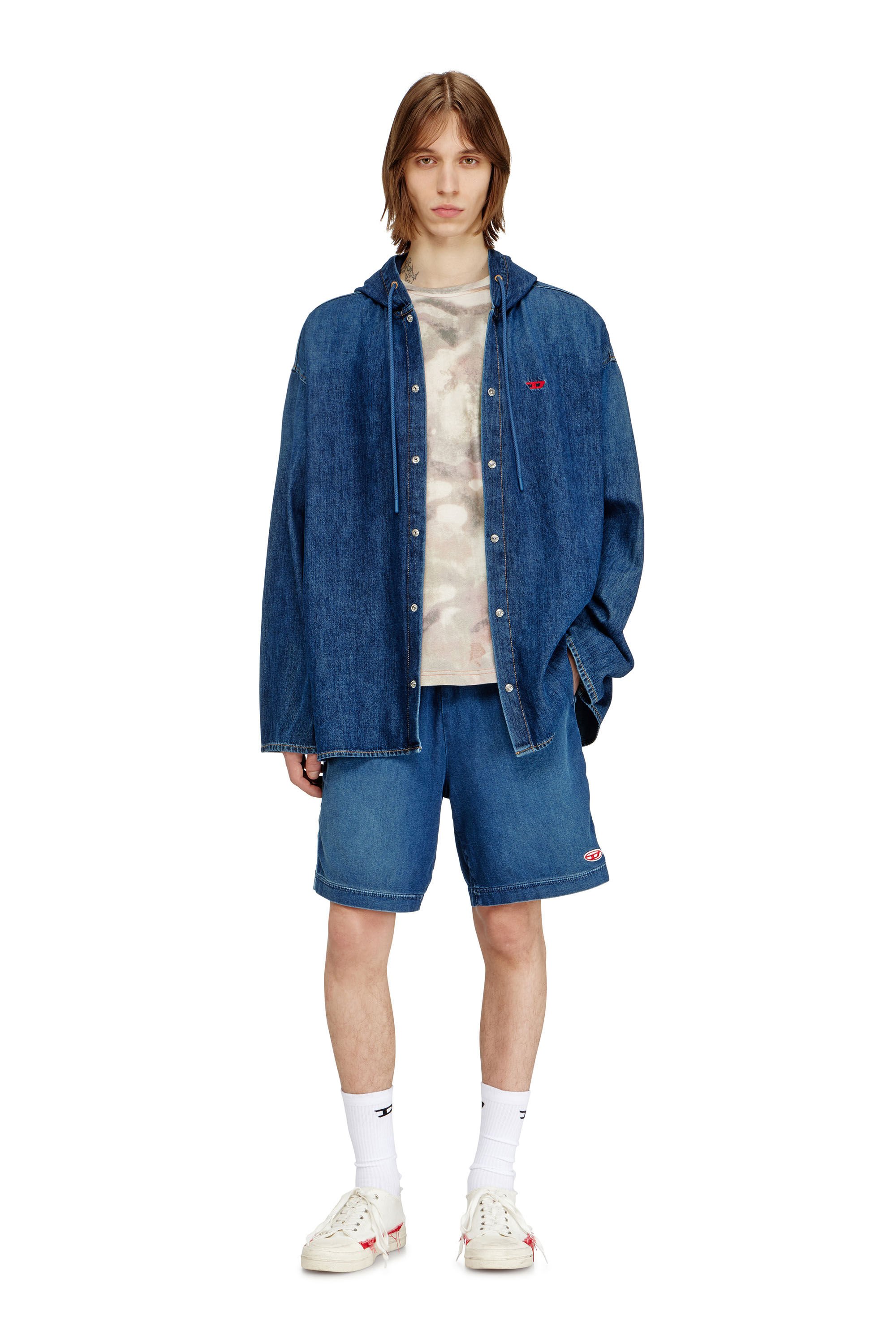 Diesel - D-DEWNY-HOOD, Male's Overshirt in clean-wash denim in ダークブルー - 1