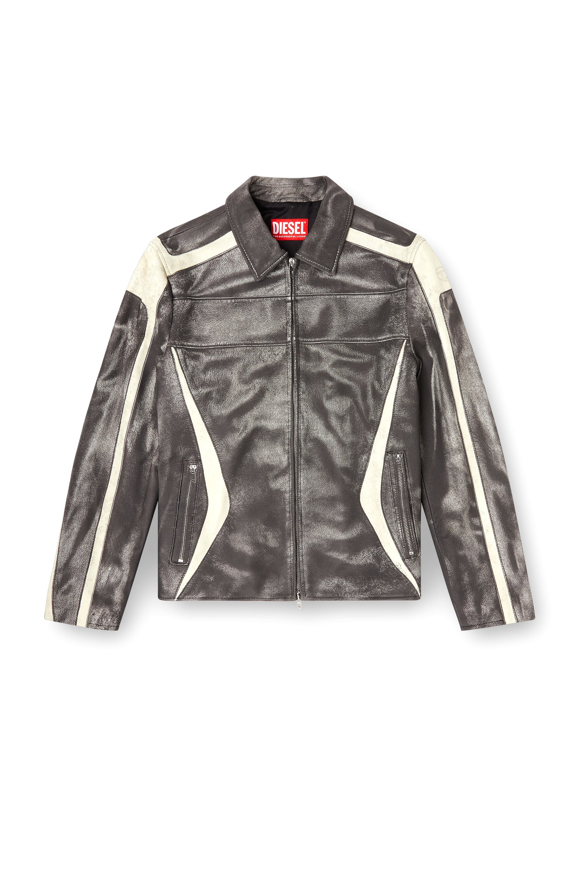 Diesel - L-AMAR-ENBI, Male's レザージャケット in ブラック/ホワイト - 2