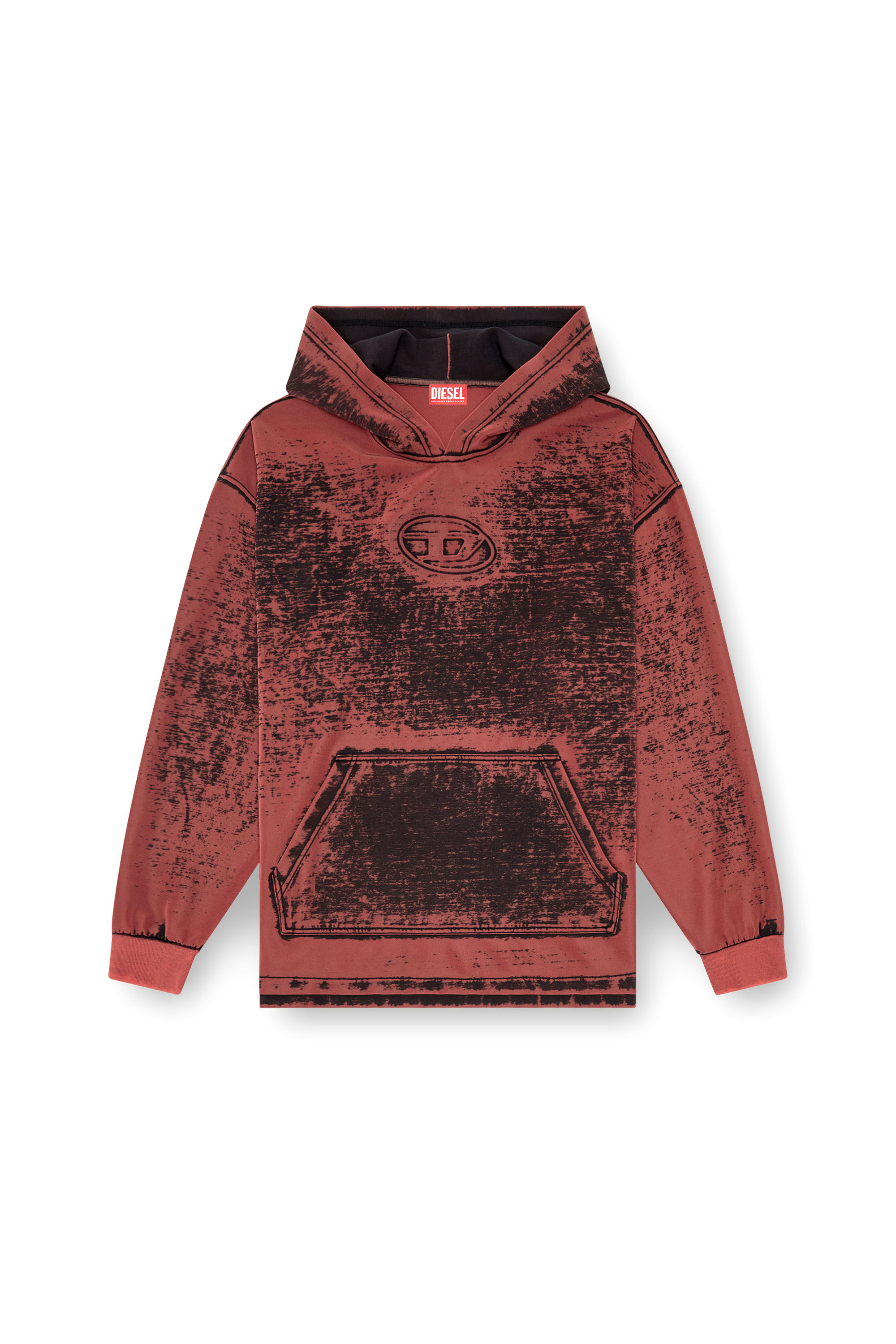 S-BAXT-HOOD-Q1 Burnout hoodie with embossed Oval D｜レッド｜メンズ｜DIESEL