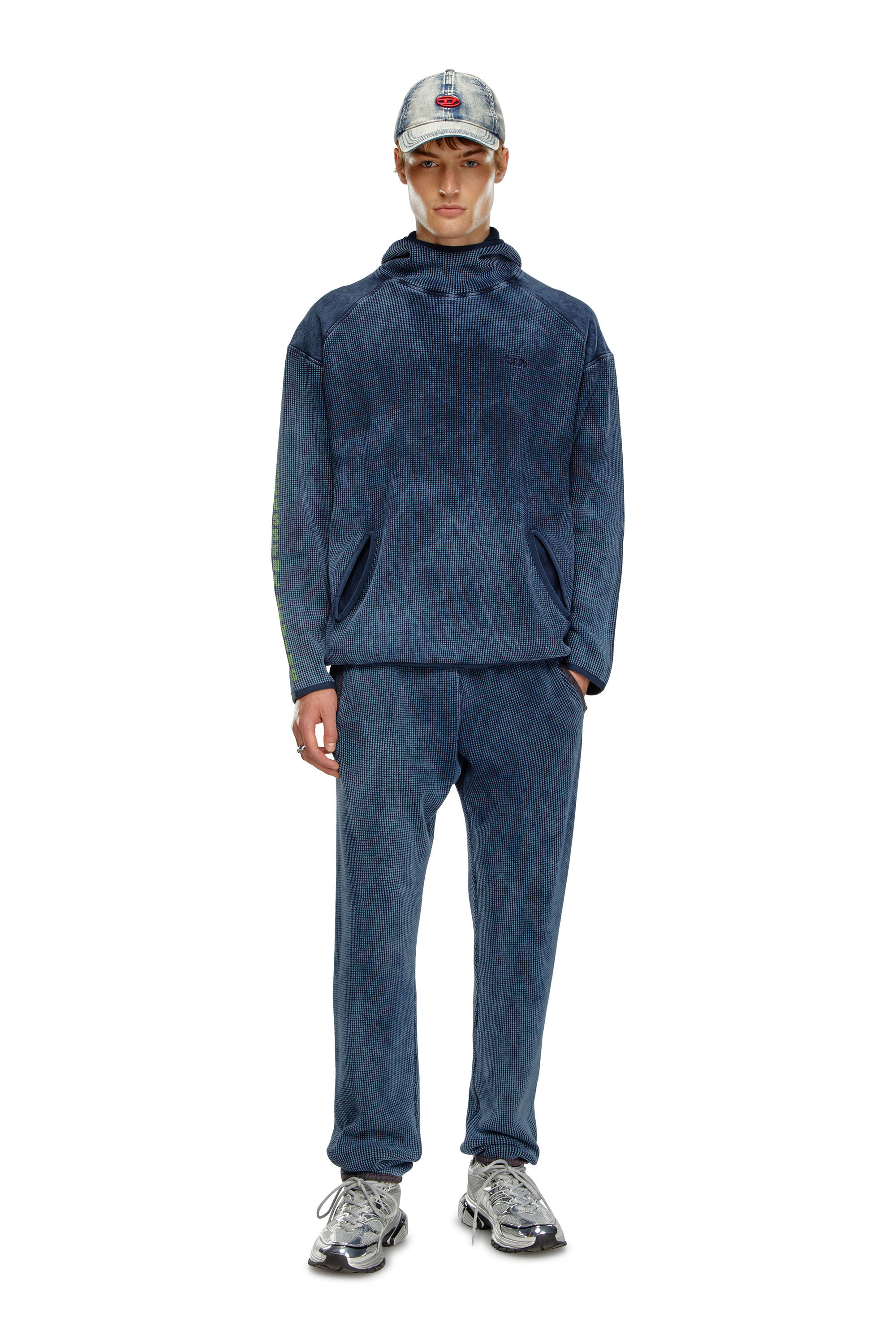 Diesel - S-WAF-HOOD, Male's Hoodie in washed waffle jersey in ブルー - 1