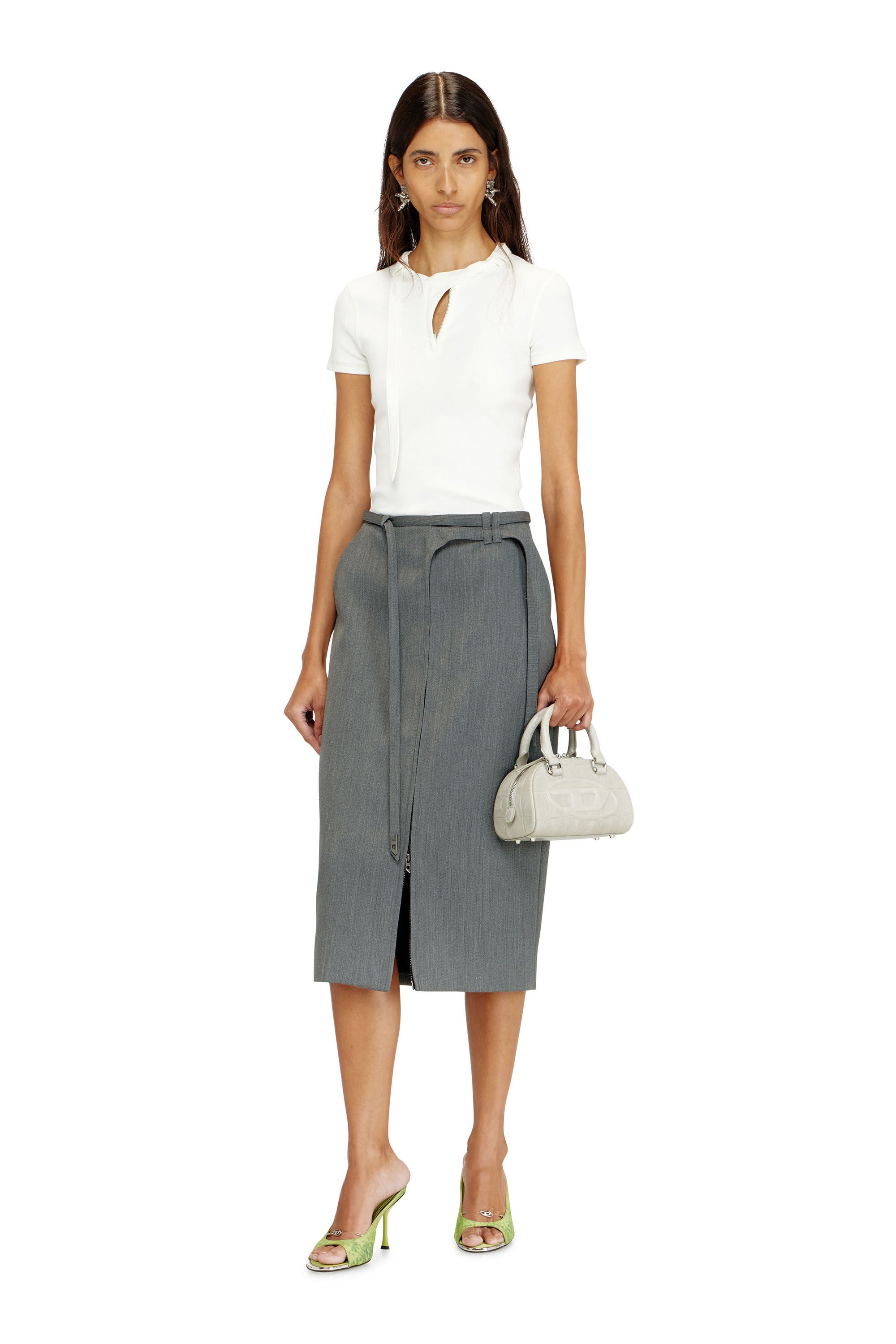 Diesel - T-IARAS, Female's Rib-jersey top with biker neck strap in ホワイト - 1