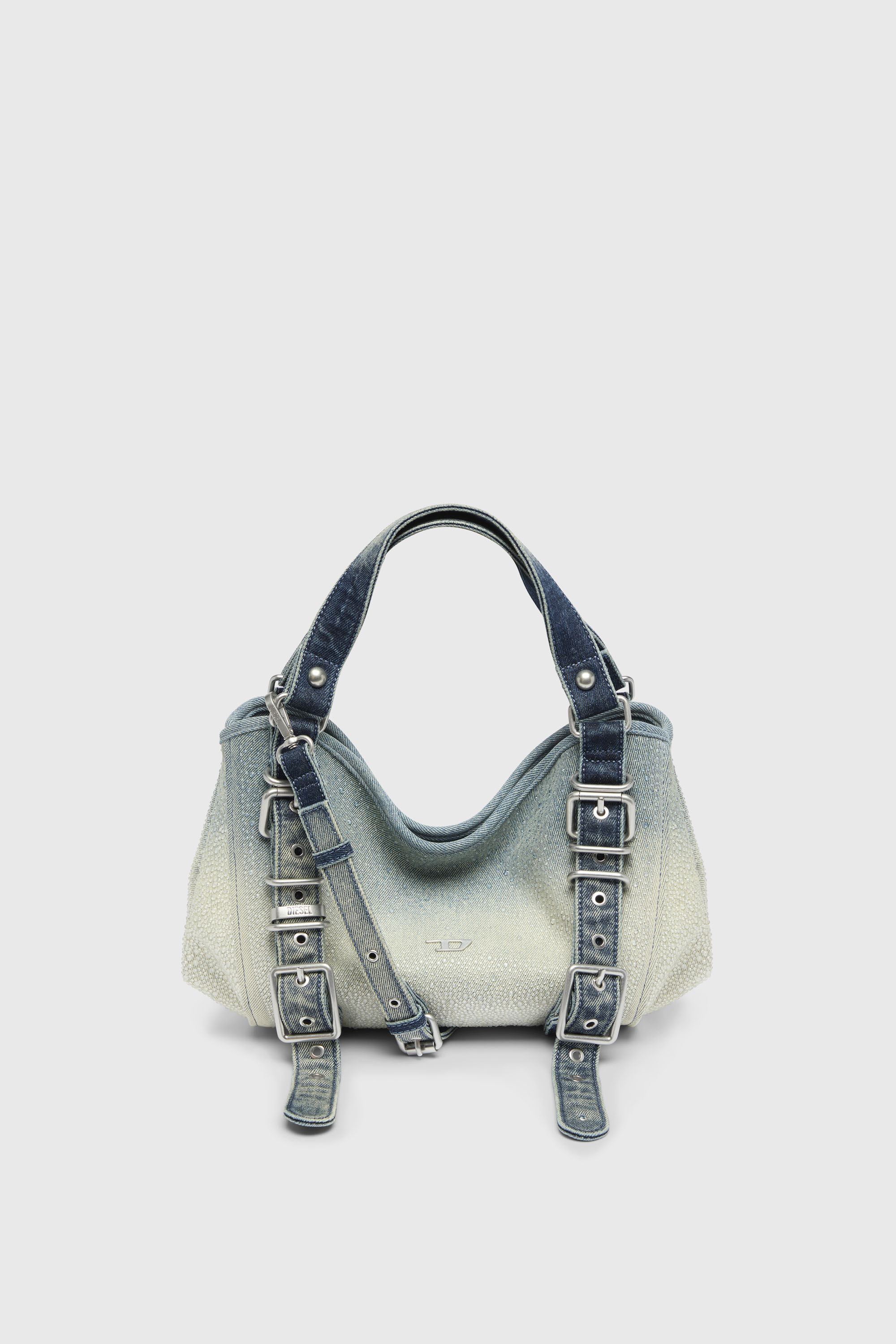 Diesel - D-ONE TOPHANDLE S, Female's D-One-Small top-handle bag in crystal solarised denim in ブルー - 1
