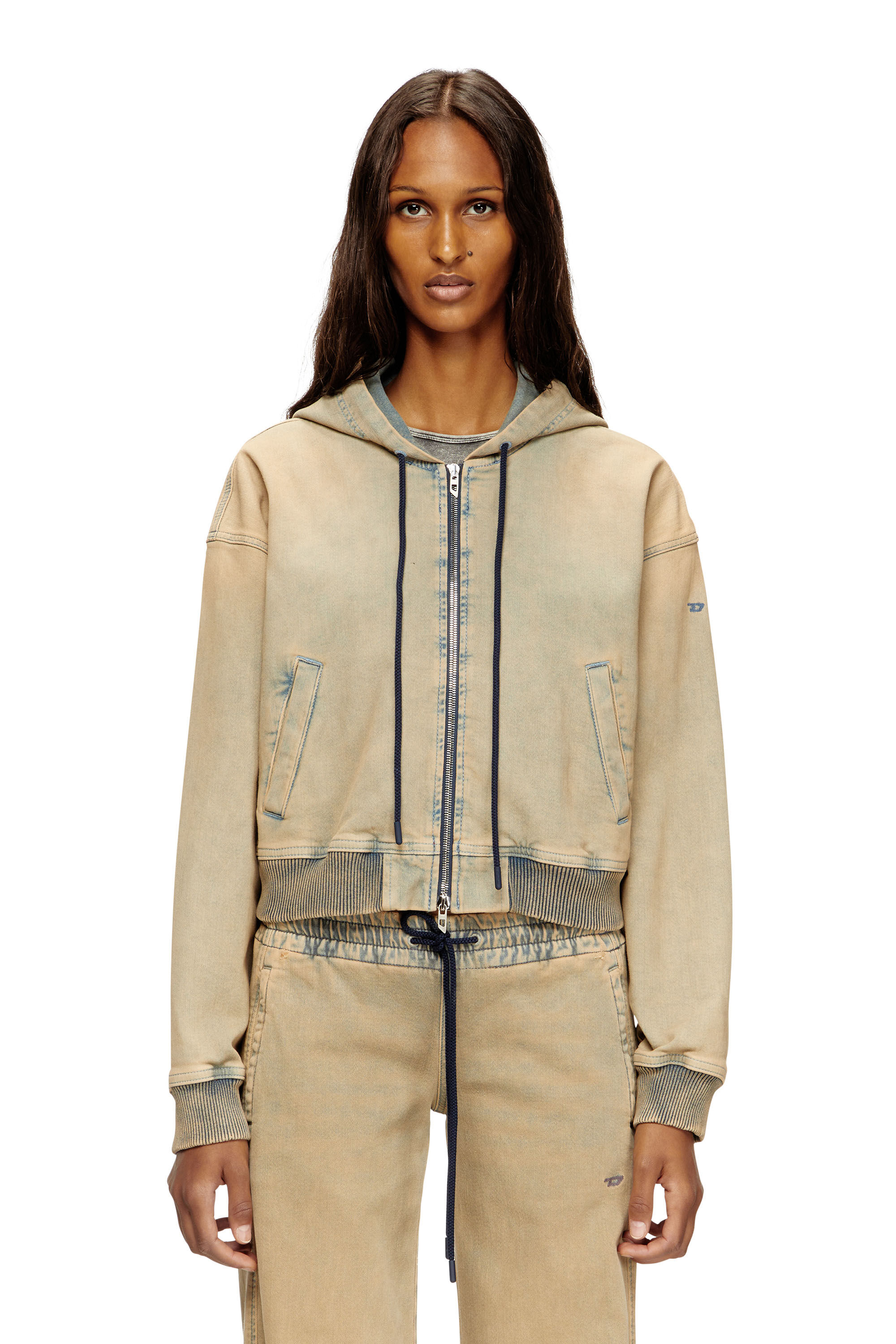 Diesel - DE-GIRI-CROP JOGG, Female's Zipped hoodie in coloured JoggJeans in ベージュ/ブルー - 3