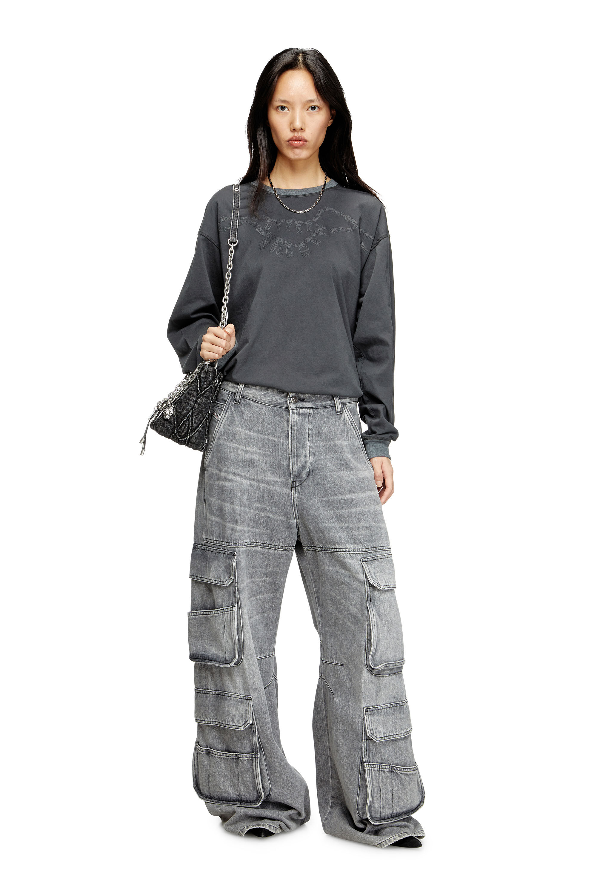 Diesel - T-BOXT-LS-HOSHI, Unisex's Long-sleeve T-shirt with charm necklace print in ダークグレー - 6
