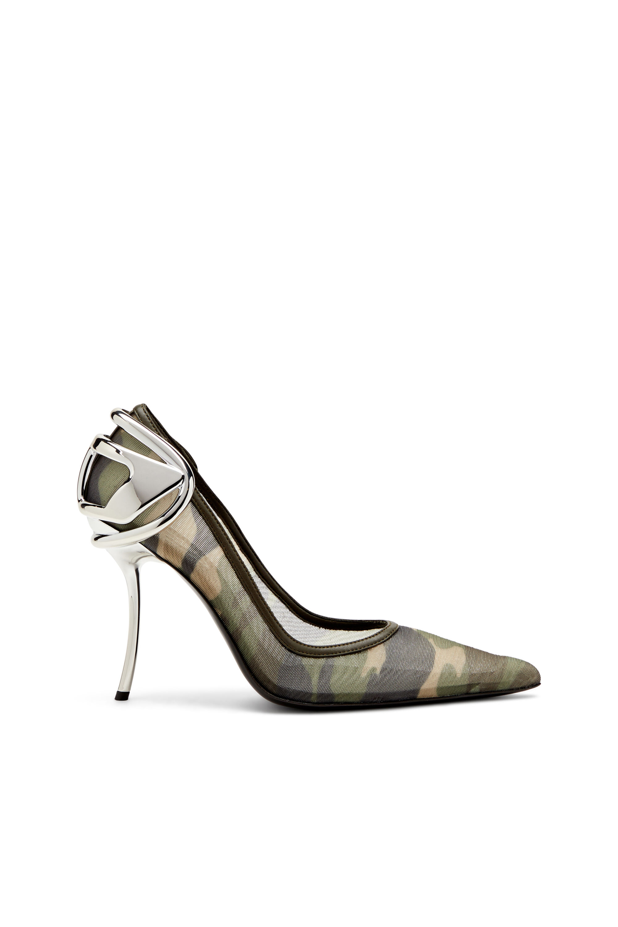 Diesel - D-TEN&HALF P, Female's D-Ten&Half-Camo-mesh pumps with curved heel in ミリタリーグリーン - 1