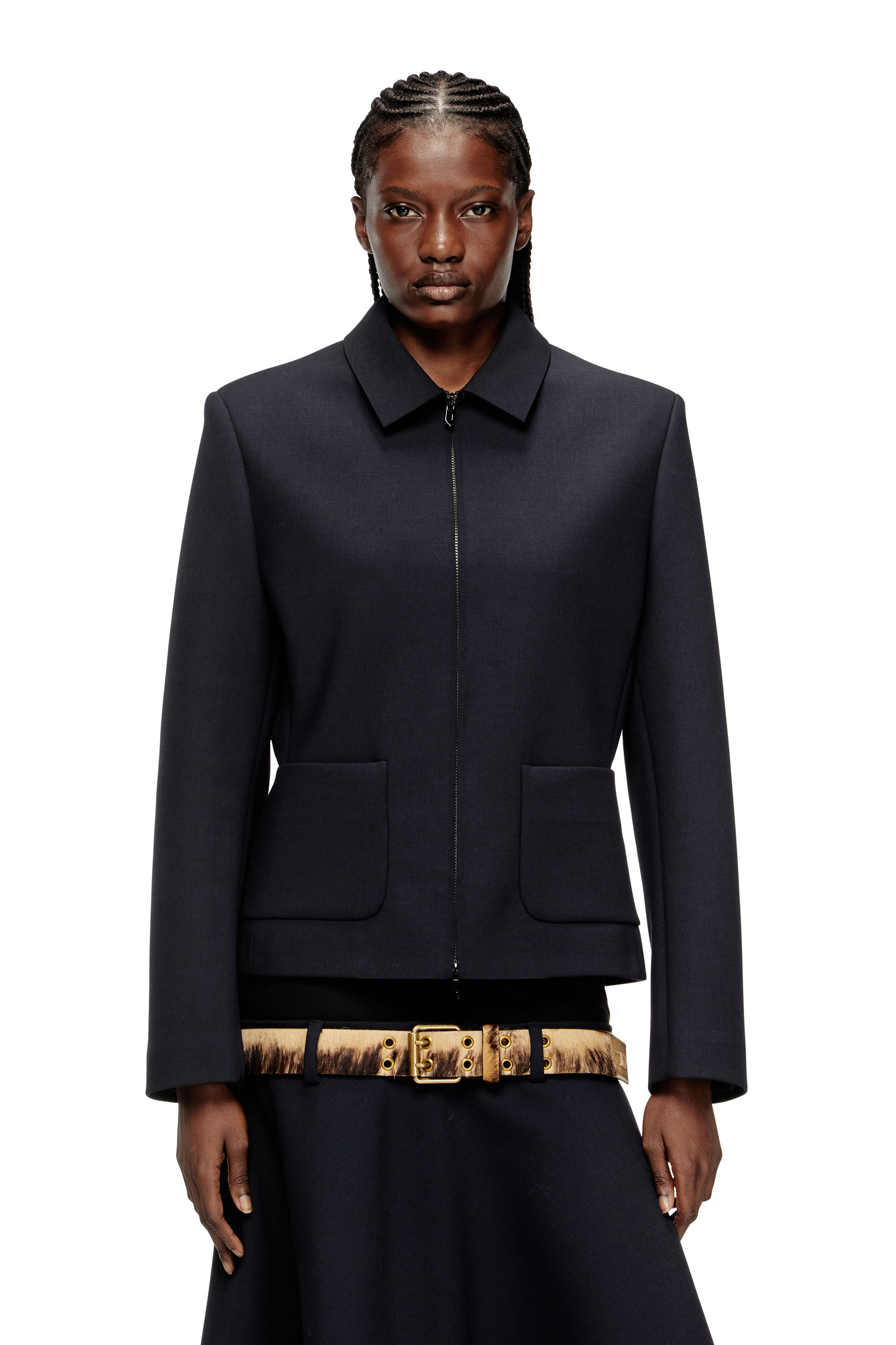 G-CESARA-BOND Collared jacket in neoprene-bonded fabric｜ブルー