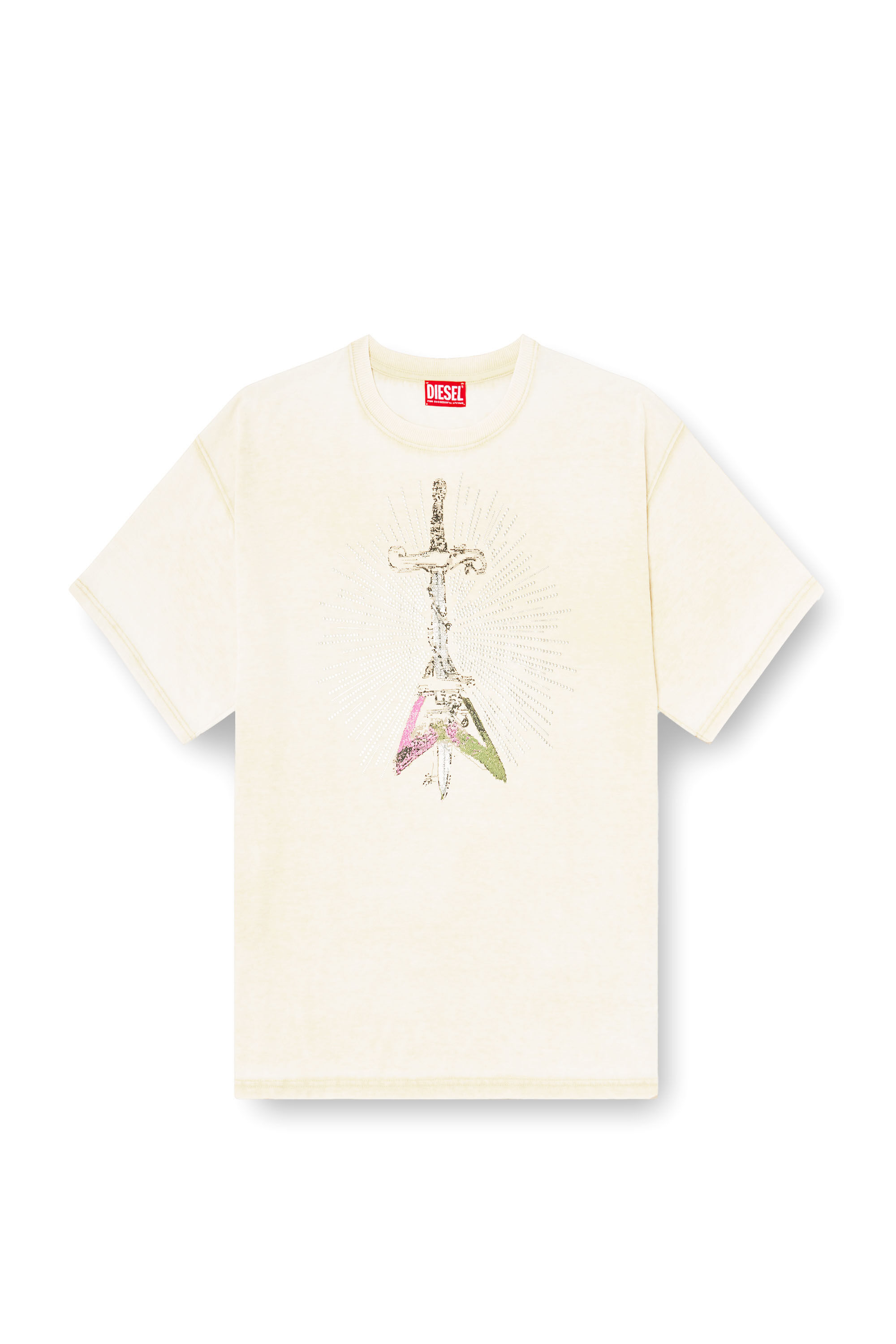 Diesel - T-BOXT-T18, Male's T-shirt with sword print in ベージュ - 2