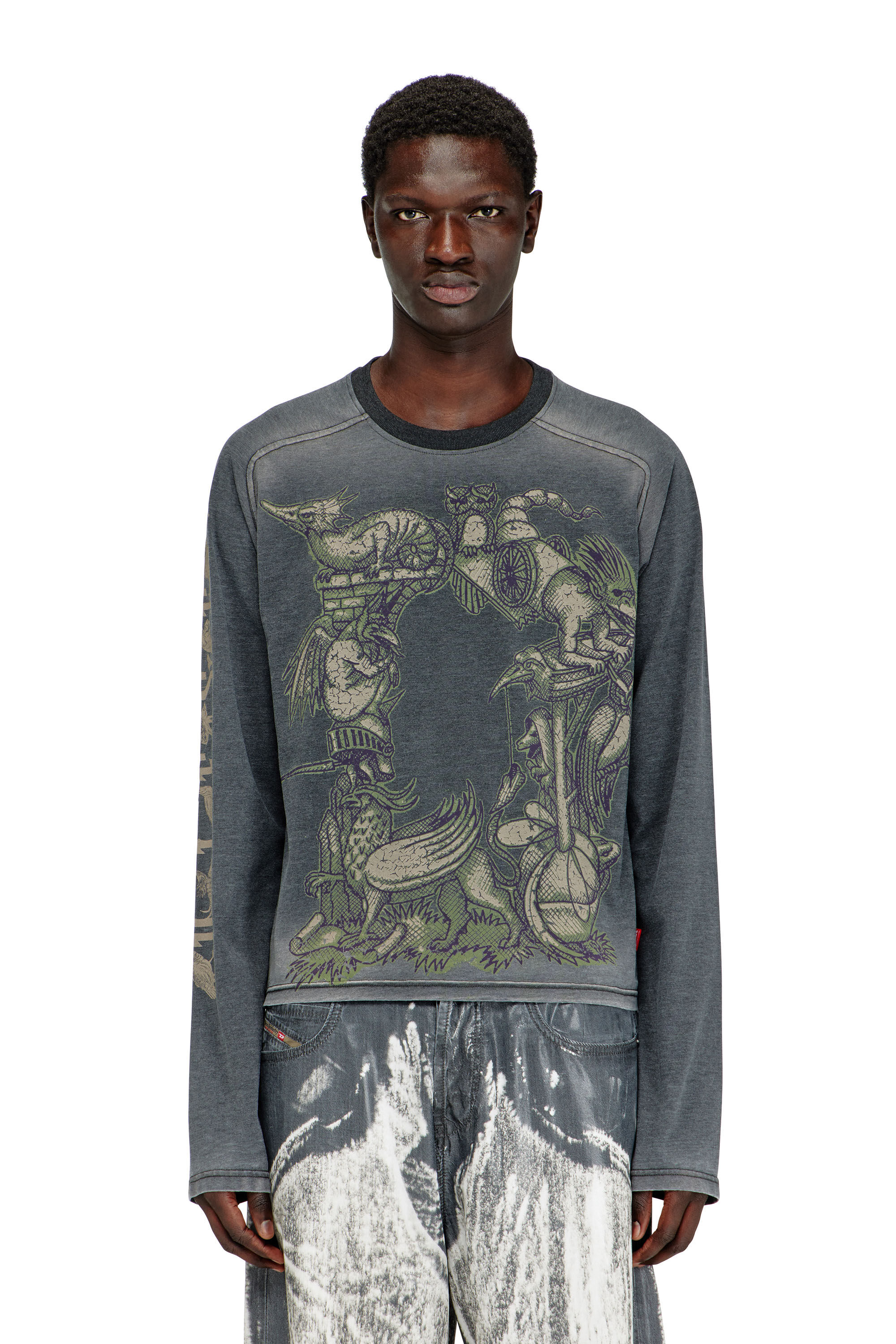 T-JORI-A Long-sleeve T-shirt with graphic motif｜ブラック｜メンズ