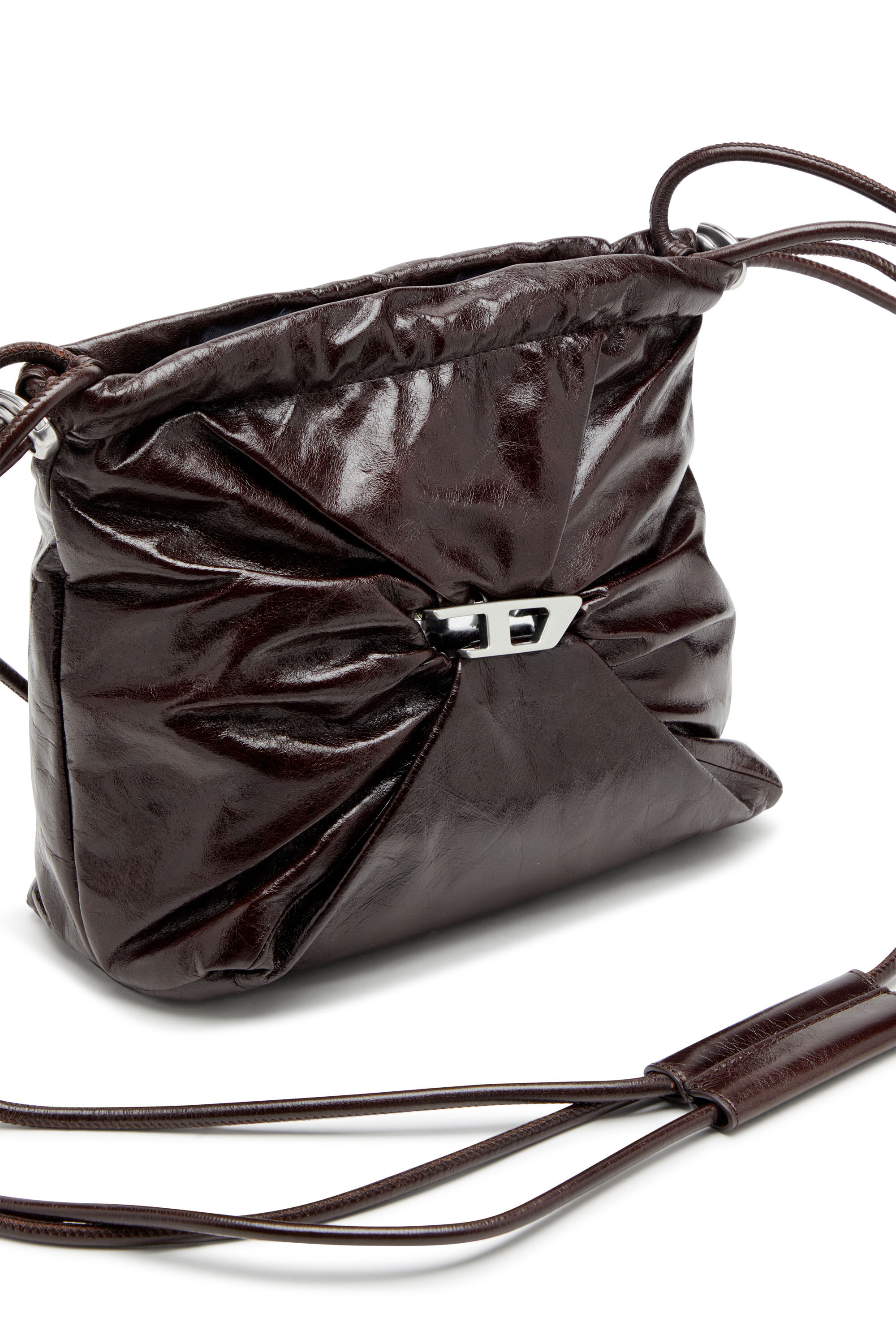 Diesel - SCRUNCH-D BUCKET, Female's Scrunch-D-Bucket bag in shiny wrinkled leather in ブラウン - 6