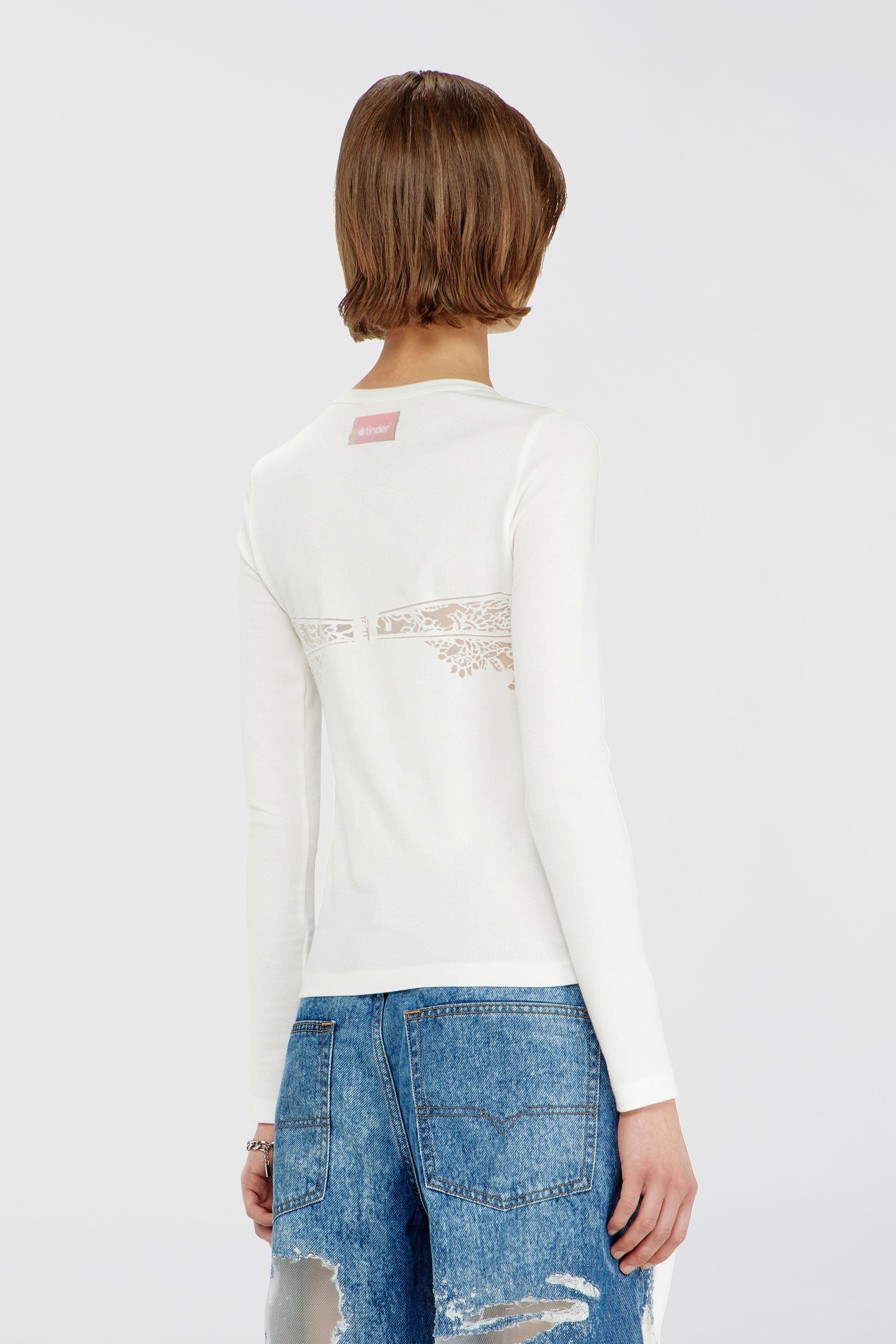 Diesel - PR-T-MOKKI-LS-R, Female's Top with devor&eacute; lace effect in ホワイト - 4