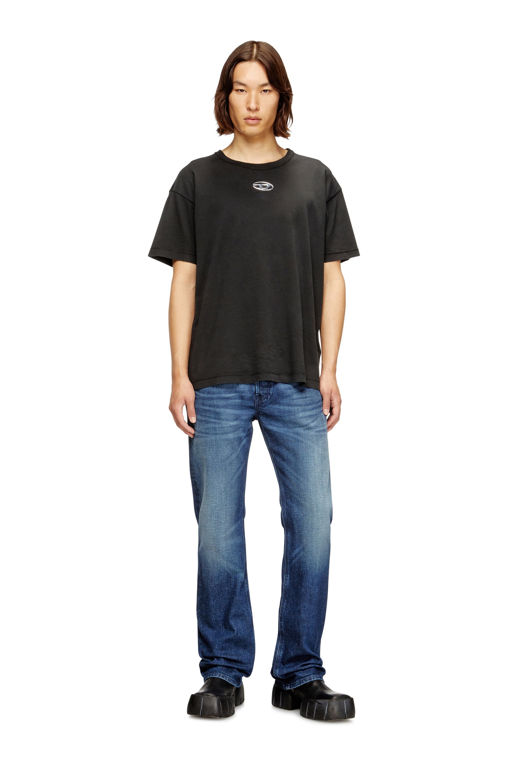 Diesel - T-NORM-IOD, Male's Light cotton T-shirt with metallic Oval D logo in ブラック - 1