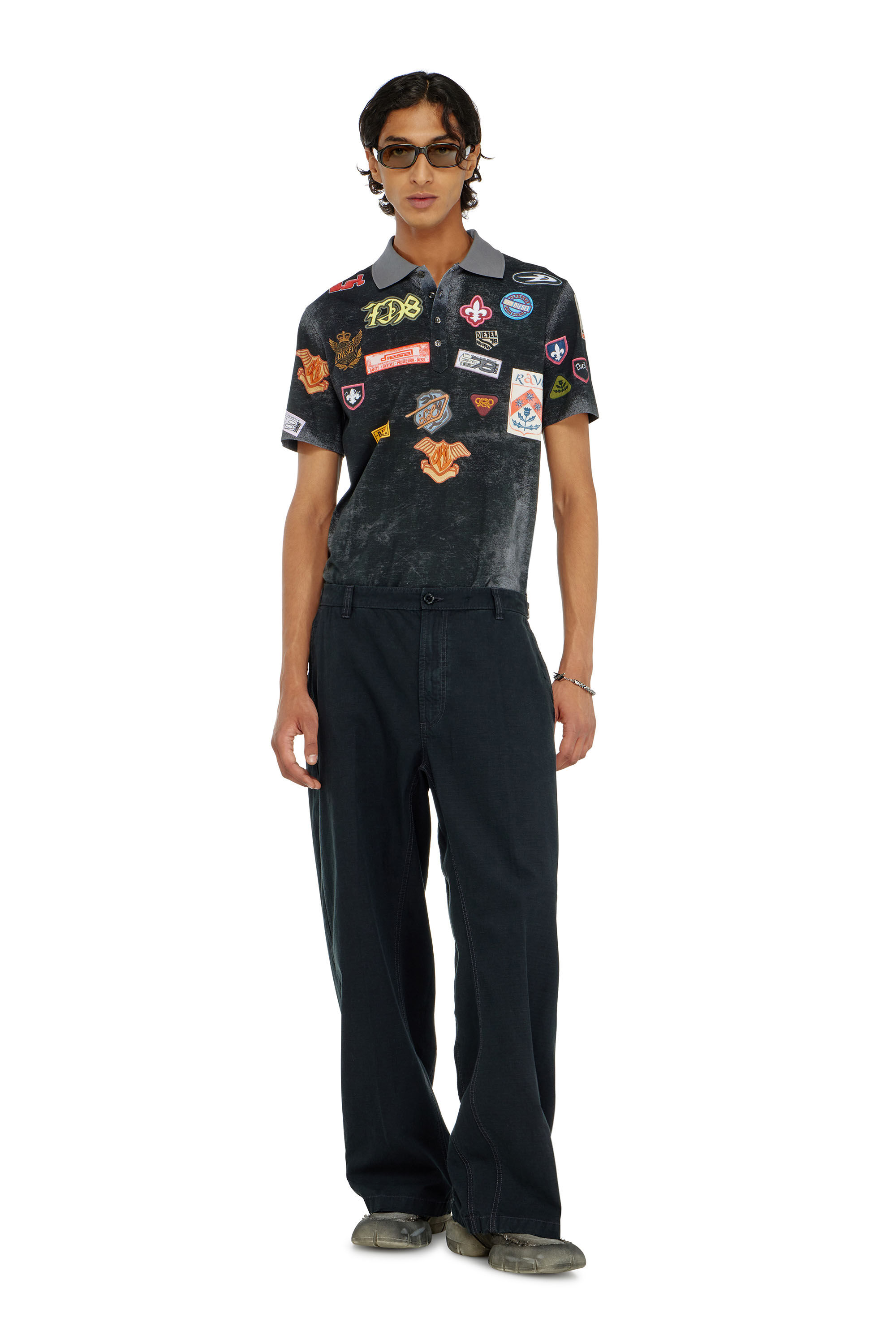 Diesel - T-REJUST-PATCHES, Male's ポロシャツ in ブラック - 1