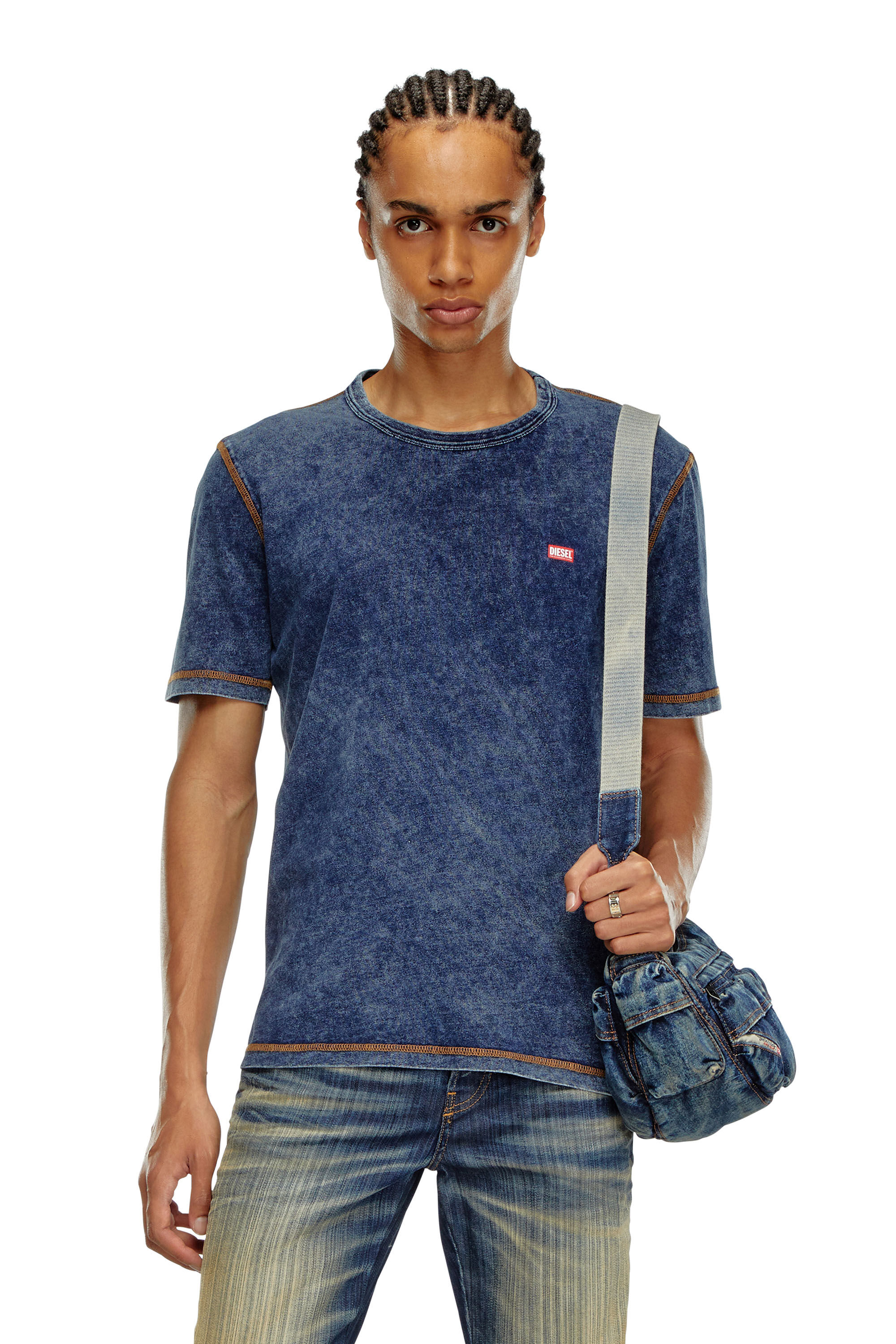T-ADJUST-Q12 T-shirt with denim effect｜ブルー｜メンズ｜DIESEL