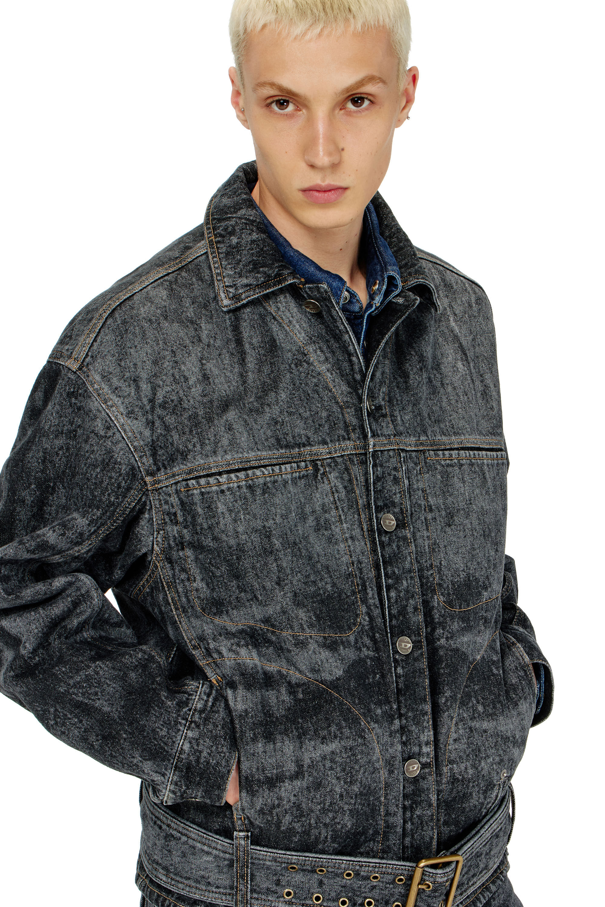 Diesel - D-VALERO-S, Male's デニムジャケット in ダークグレー - 4