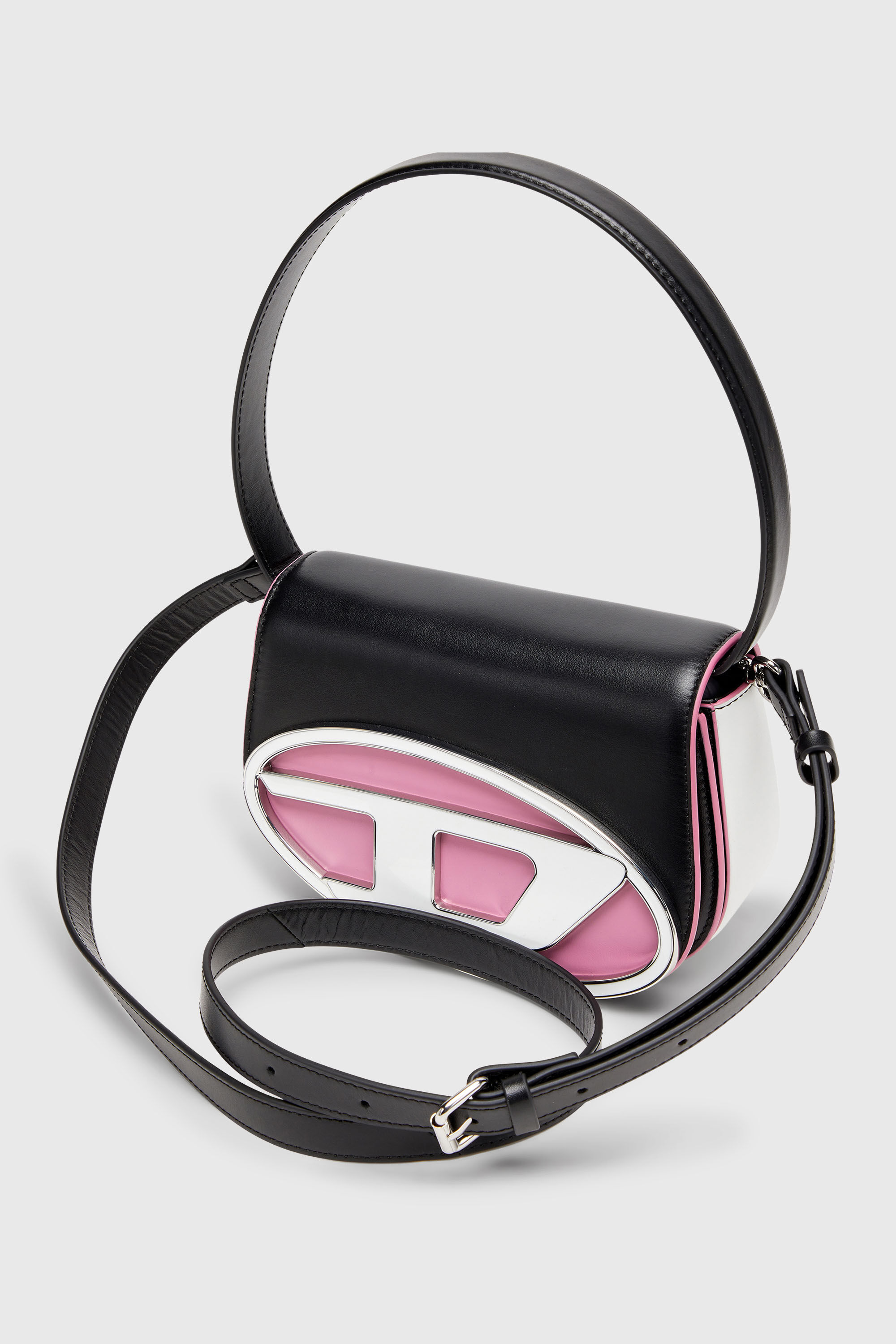 Diesel - 1DR, Female's カウレザーショルダーバッグ in ブラック/ピンク - 5