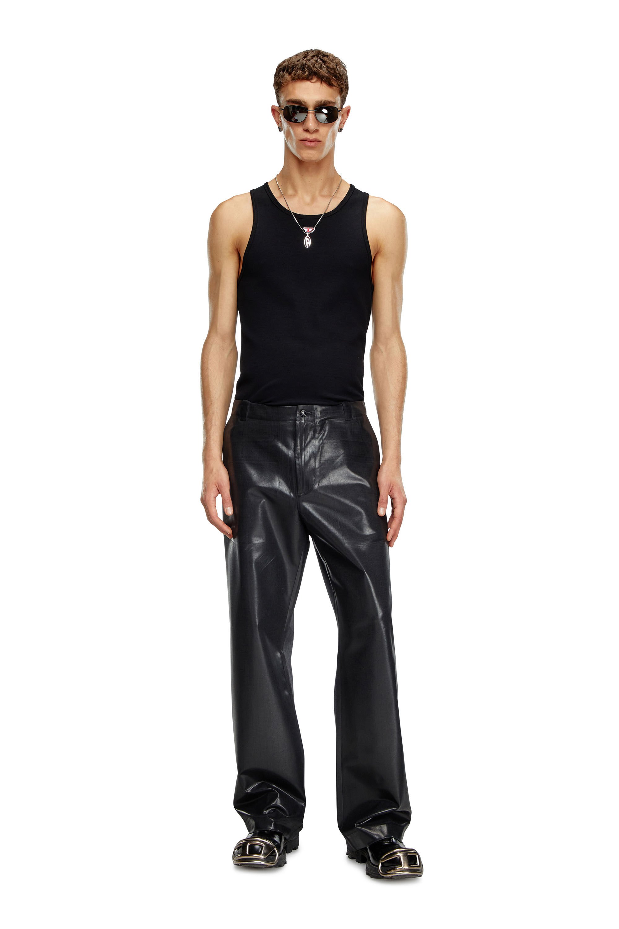 Diesel - P-STANLEY, Male's Pinstripe pants with coated front in ブラック - 4