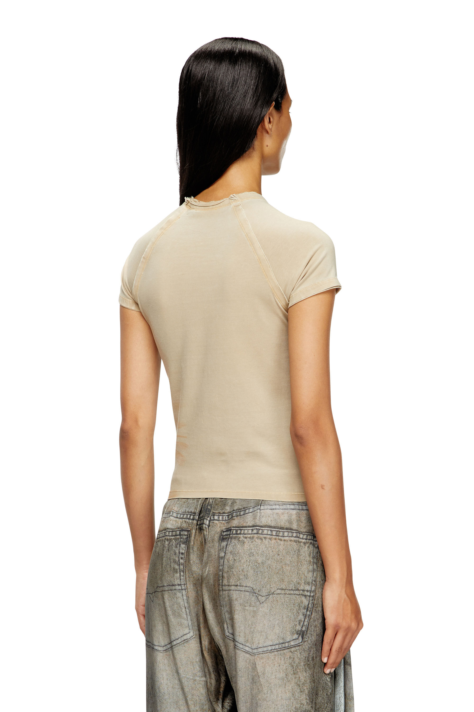 Diesel - T-ROWEENA, Female's Phoenix T-shirt with rhinestones in ライトブラウン - 4