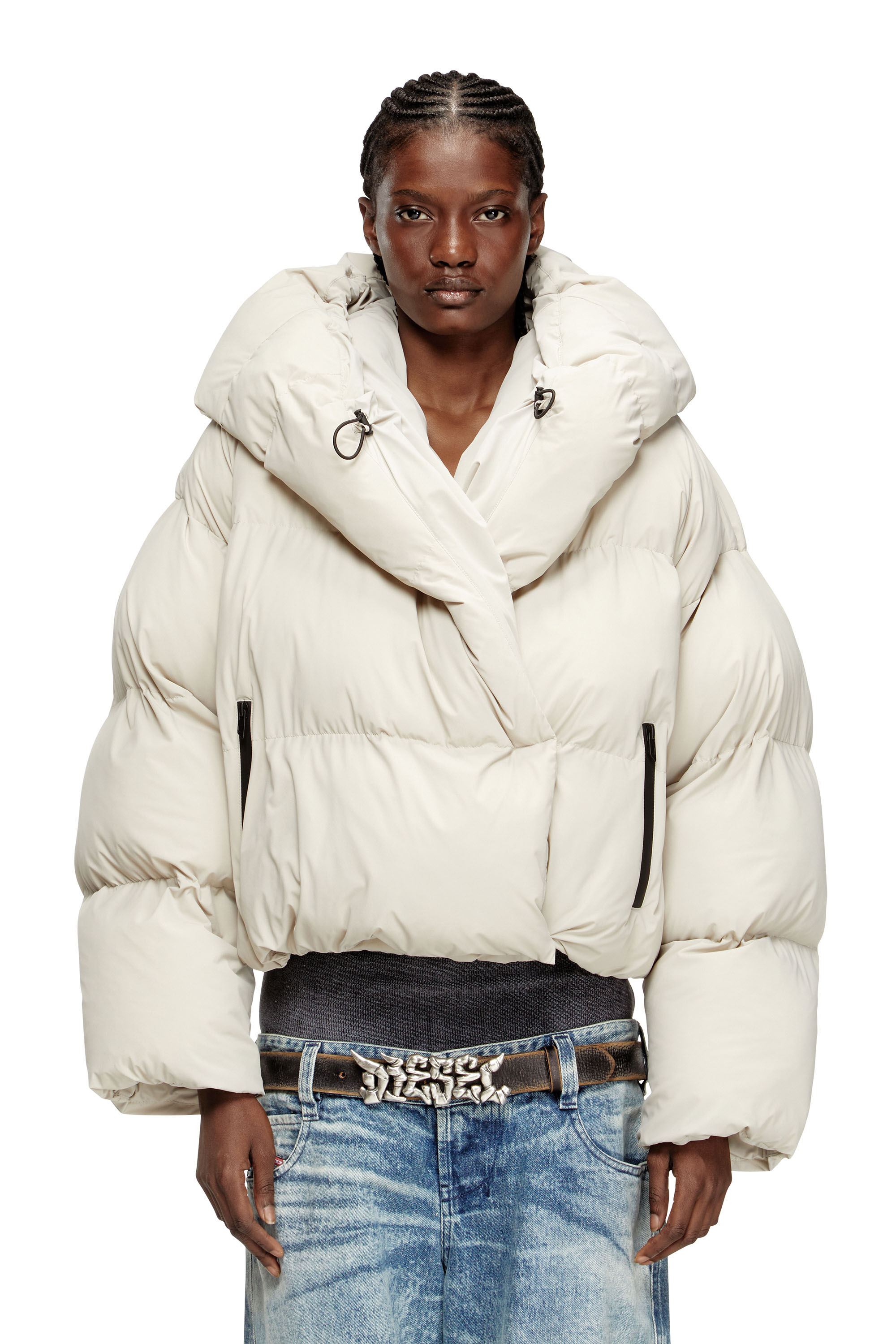 Diesel - W-ILEY-T1, Female's Wrap puffer in bi-stretch nylon in ベージュ - 3