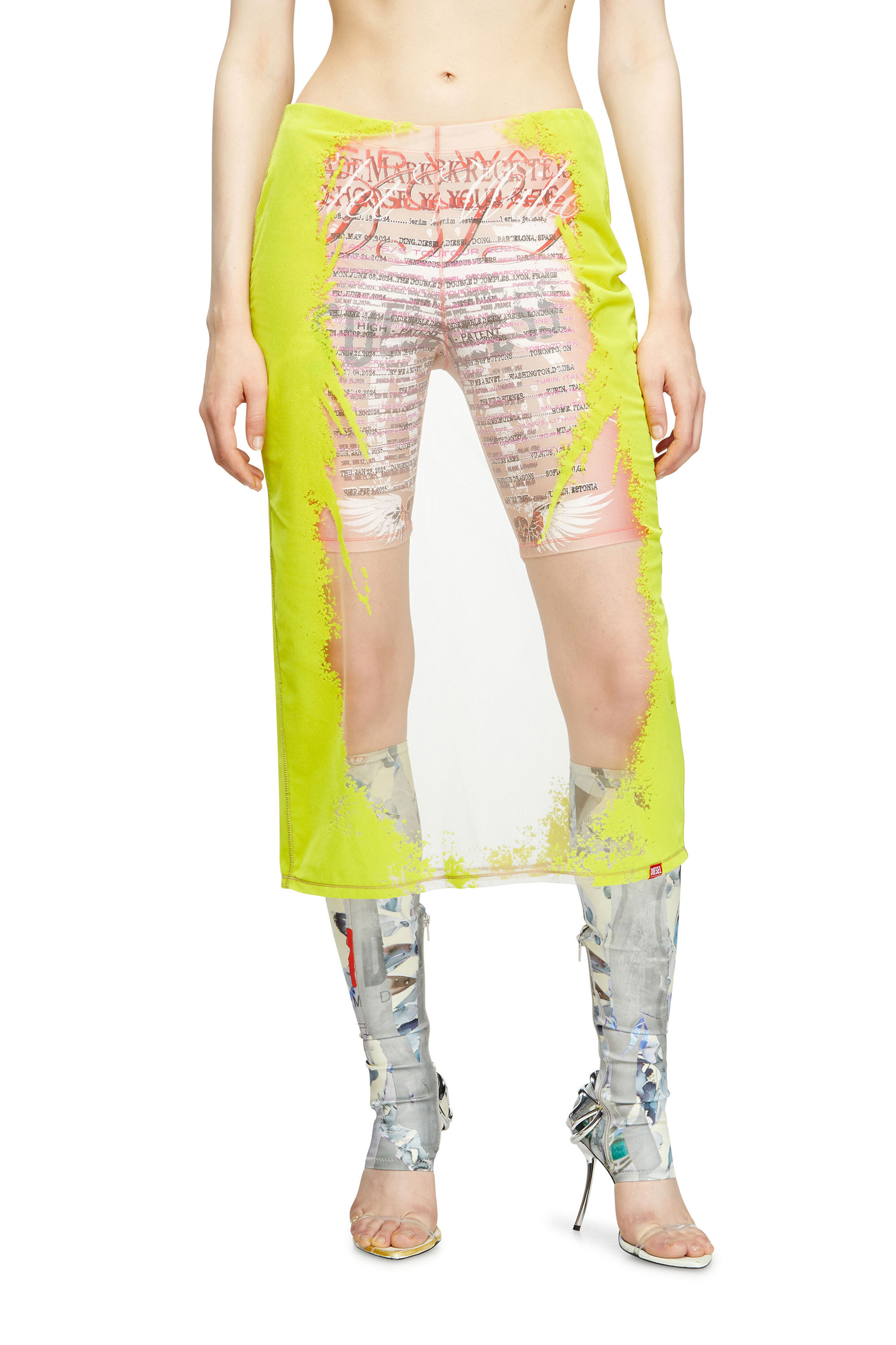 Diesel - O-LYAC, Female's Layered midi skirt with lyrics print in イエロー/ピンク - 3