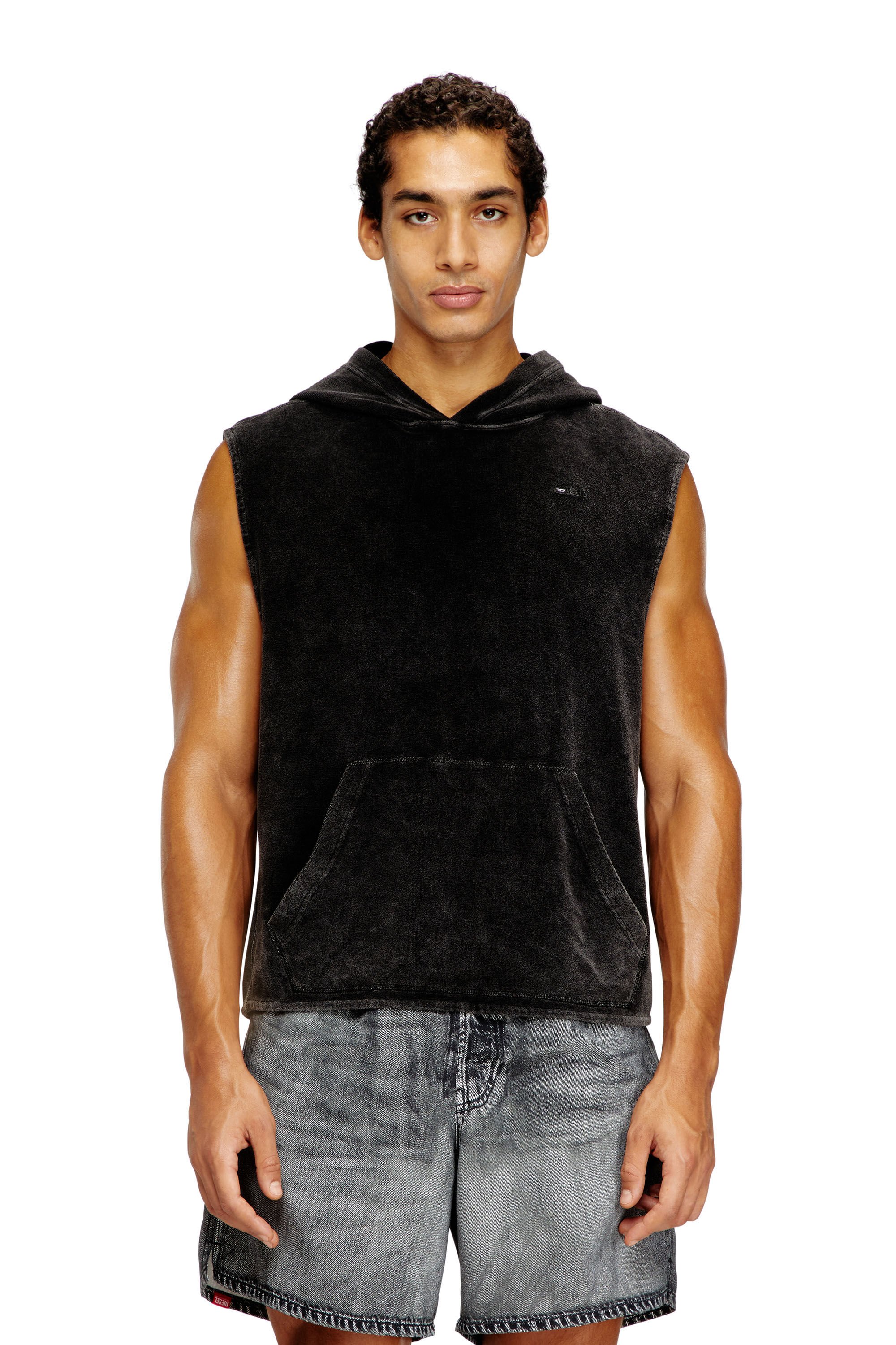 Diesel - ARUBA-DNM, Male's Sleeveless hoodie with denim effect in ブラック - 1