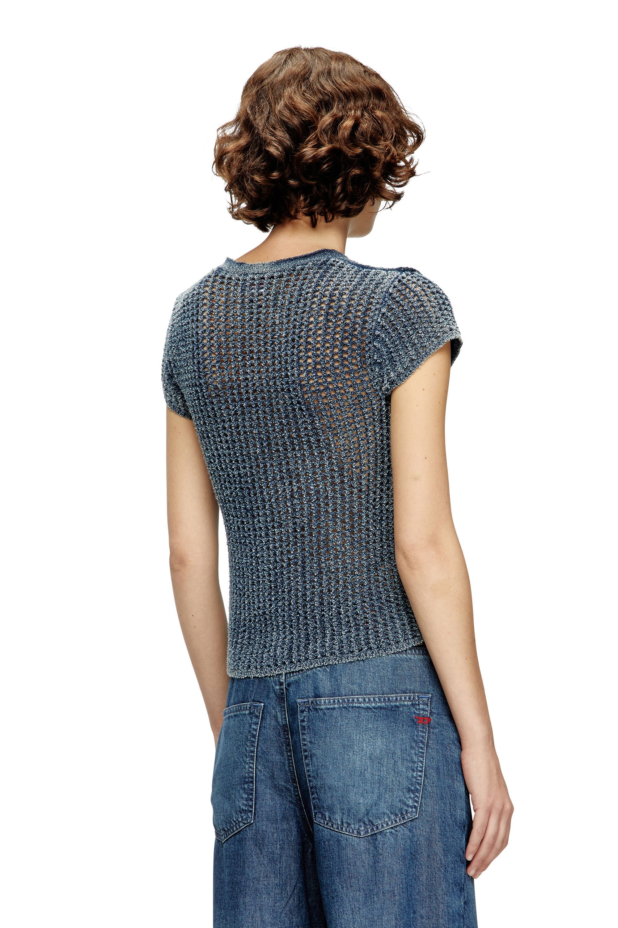 Diesel - M-REZ, Female's Short-sleeve cardigan in denim mesh knit in ミディアムブルー - 5
