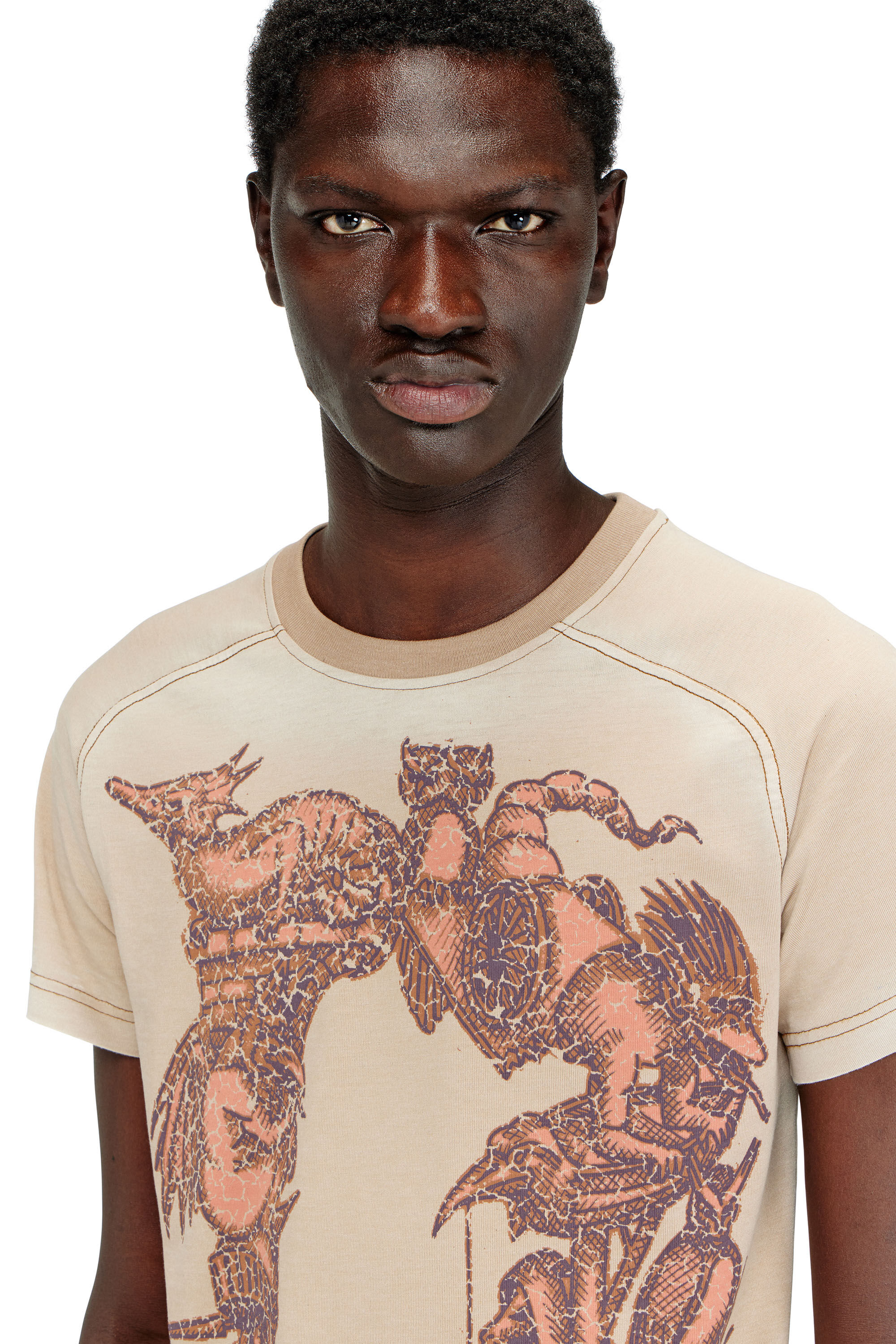 Diesel - T-LOJA, Male's Faded T-shirt with graphic motif in ライトブラウン - 4