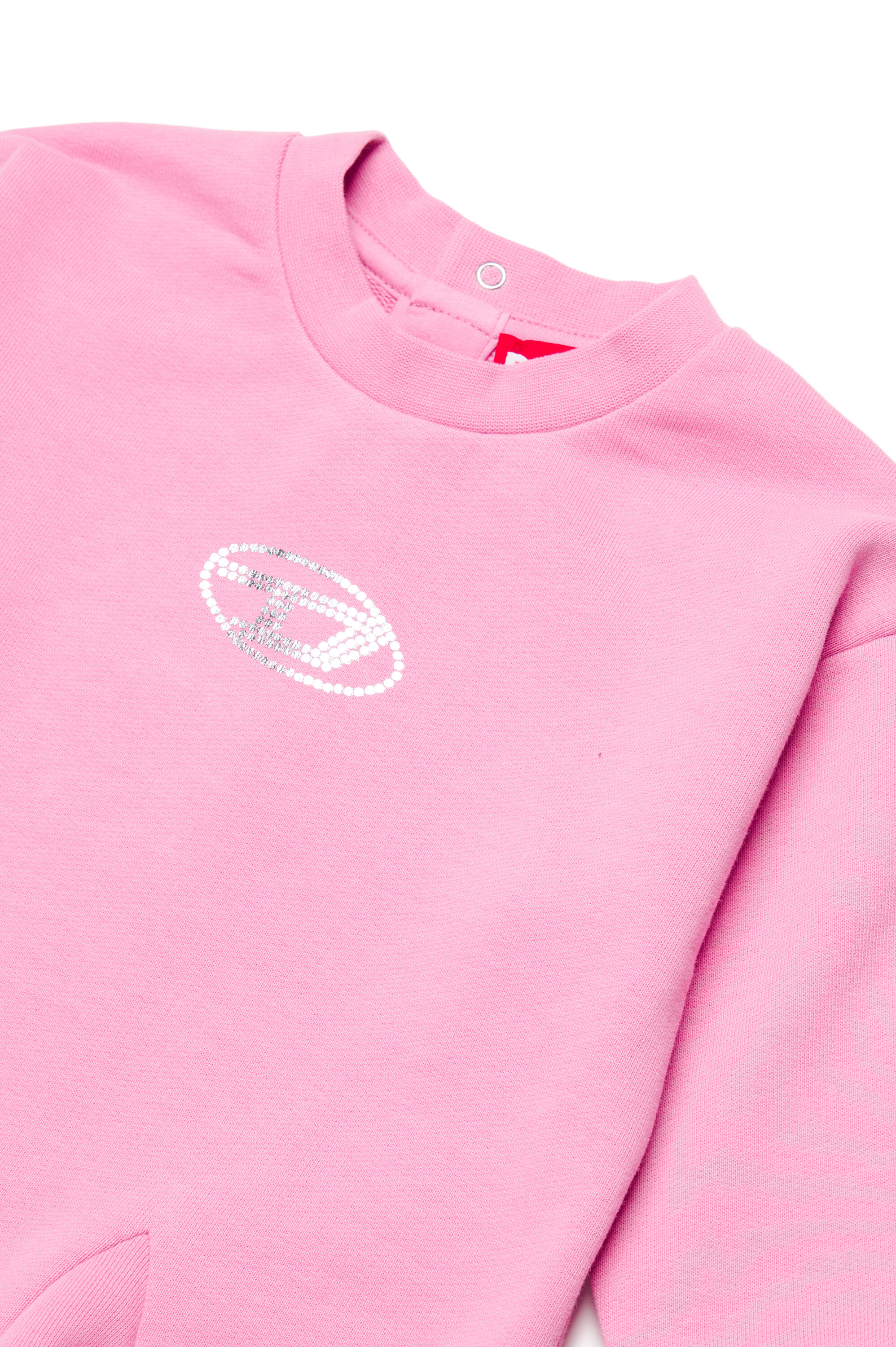 Diesel - DLUNLYB, Female's Sweat cotton dress with crystal Oval D logo in ピンク / ホワイト - 3