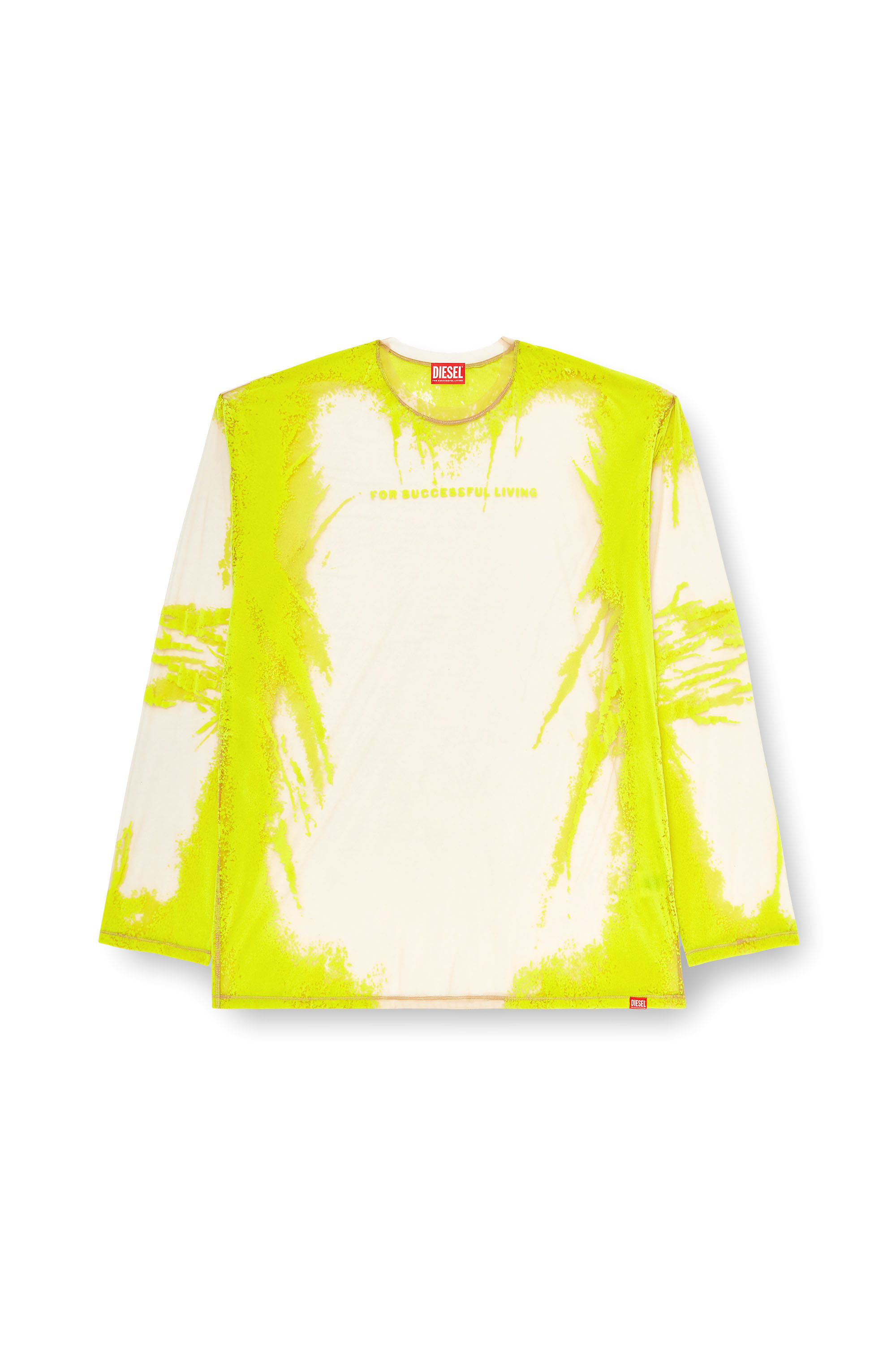 Diesel - T-HASSAN-LS-A, Unisex's Long-sleeve nylon T-shirt with lyrics print in イエロー - 2