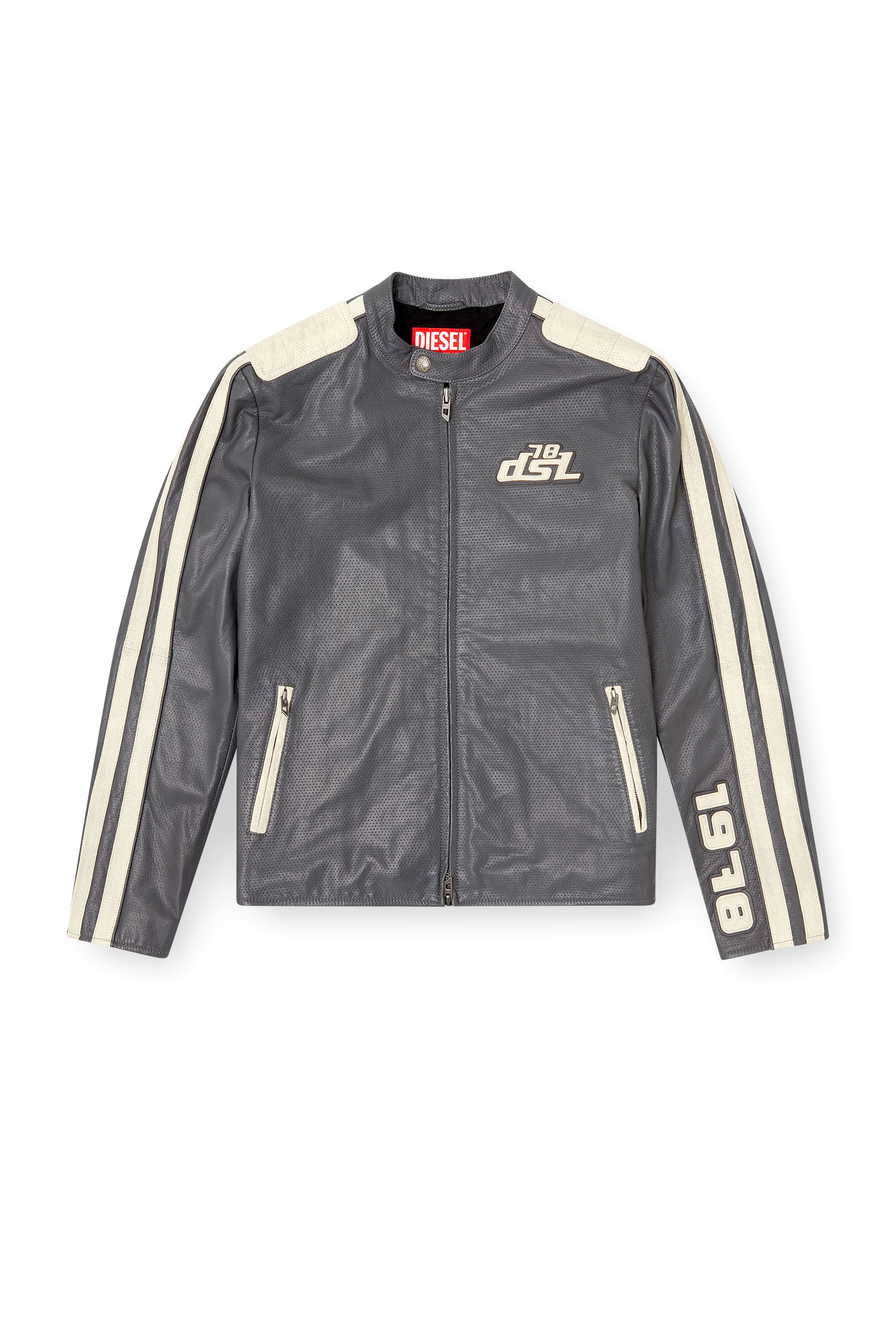 Diesel - L-POP, Unisex's Biker jacket in perforated leather in グレー - 2